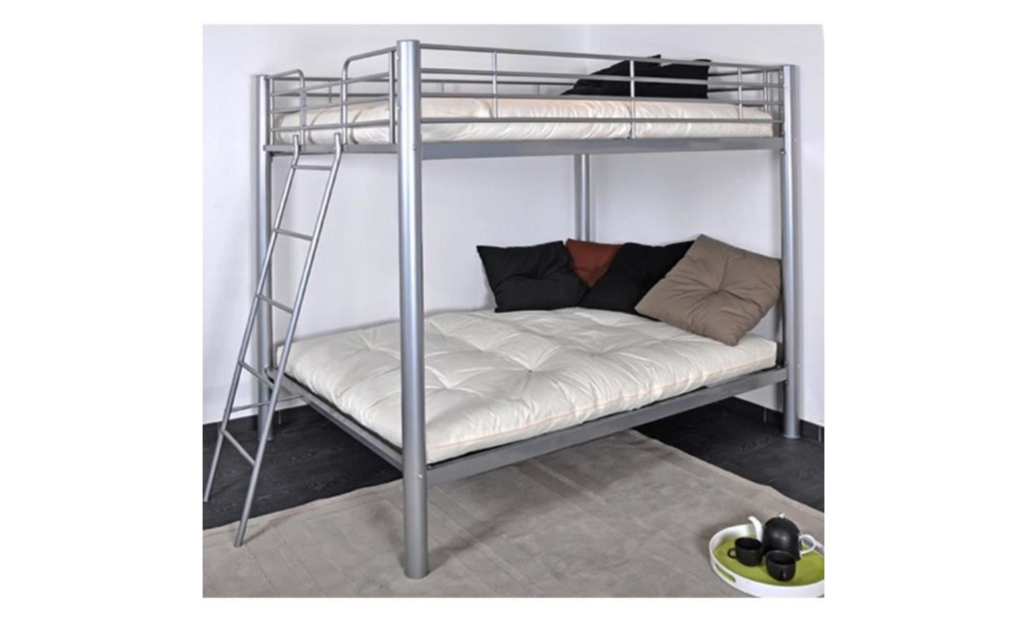 lits superposés 2 places en acier gris pas cher