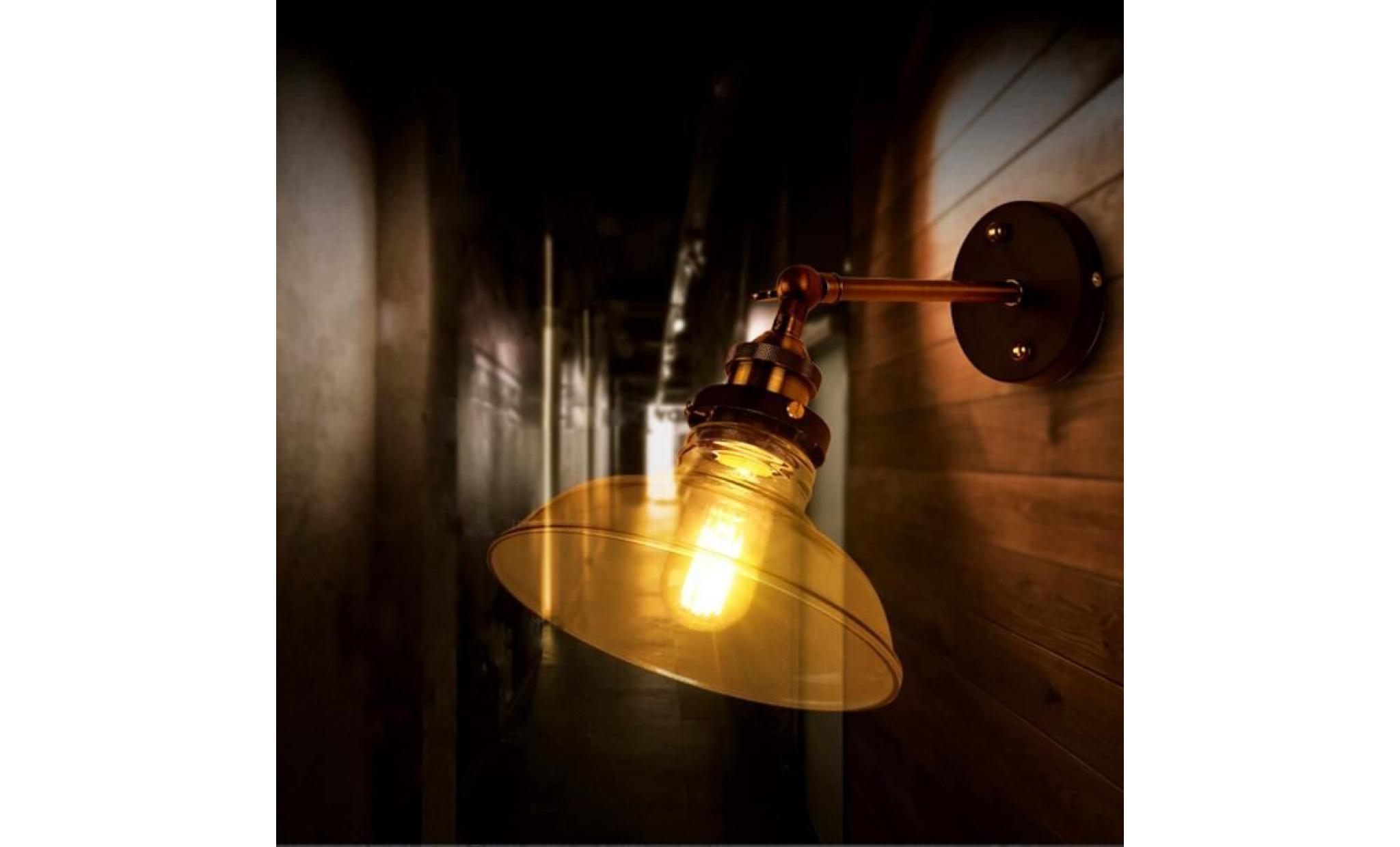 lixada appliques lampes e27 base d'ampoule rétro verre vintage rustique pays mur chambre escalier miroir pas cher