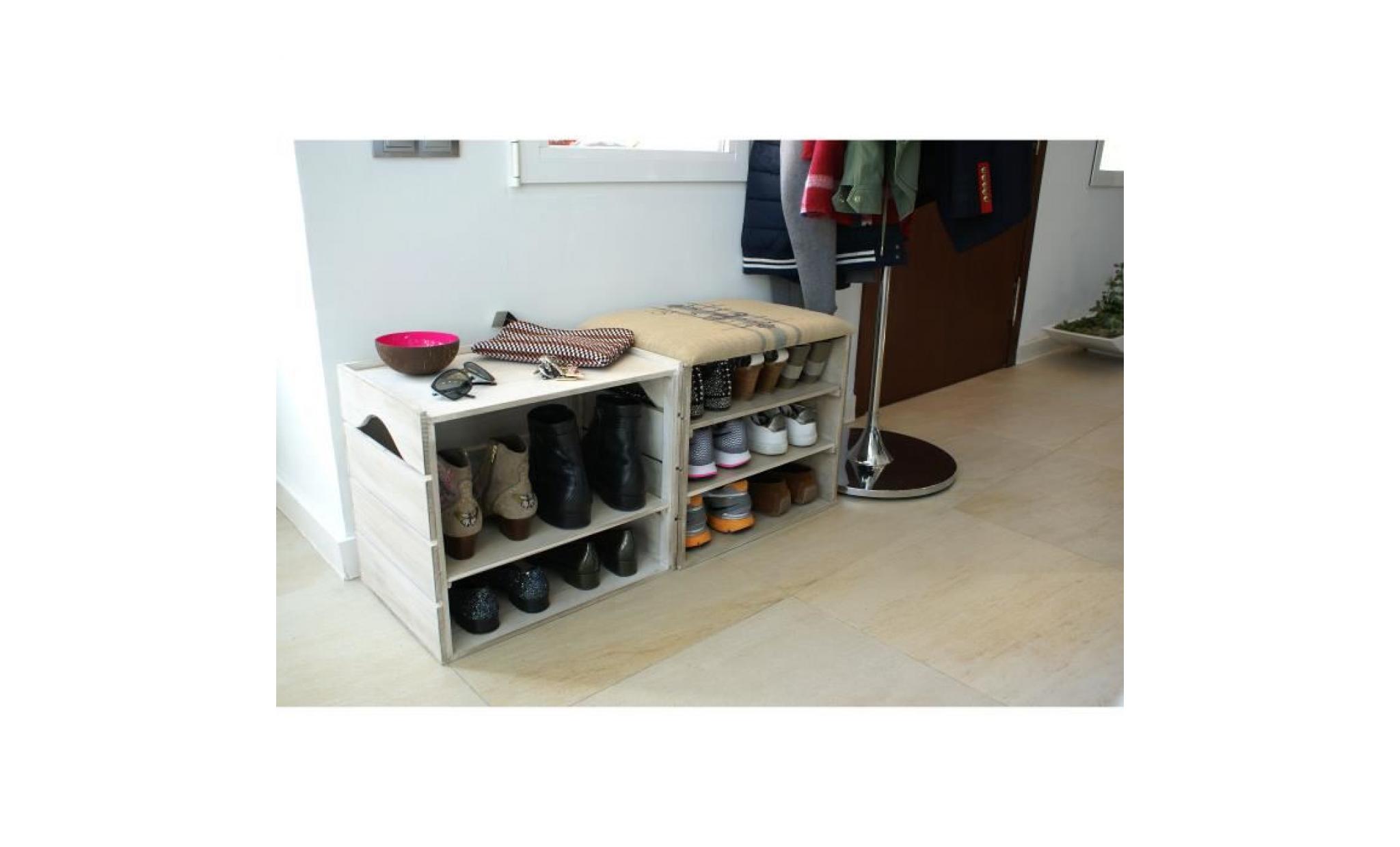 liza line meuble à chaussures vintage en pin massif nordique avec assise confortable. taupe / Étoile noire   51x45x36 cm pas cher