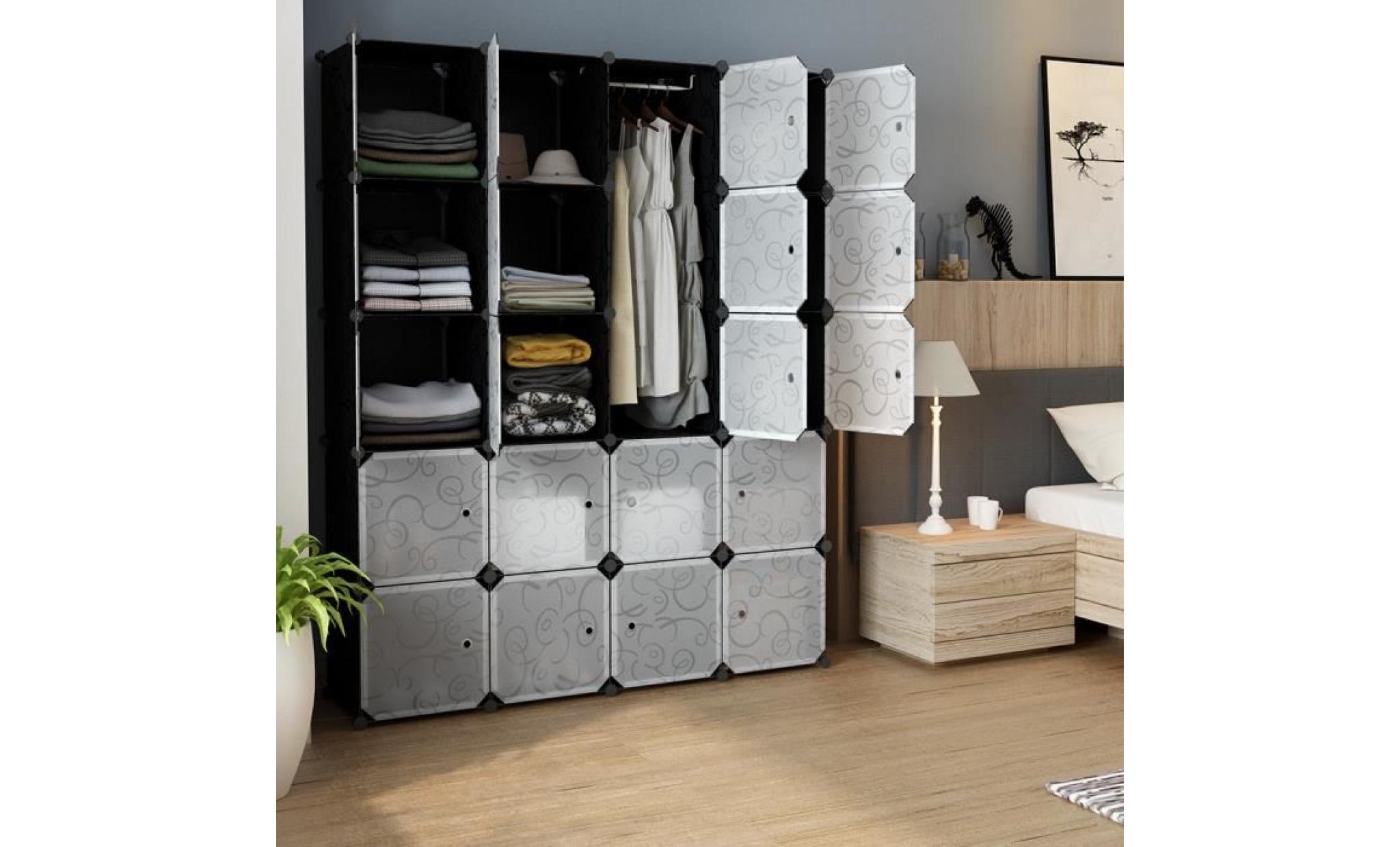 lnagria 20 cubes armoire de rangement  style contemporain garde robe modulable combinaison de variété facile gaufrage noir et blanc