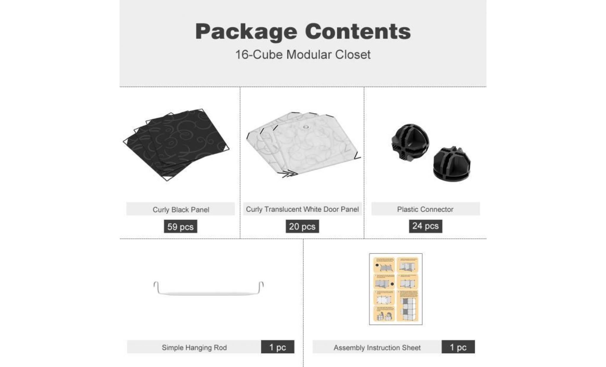 lnagria 20 cubes armoire de rangement  style contemporain garde robe modulable combinaison de variété facile gaufrage noir et blanc pas cher