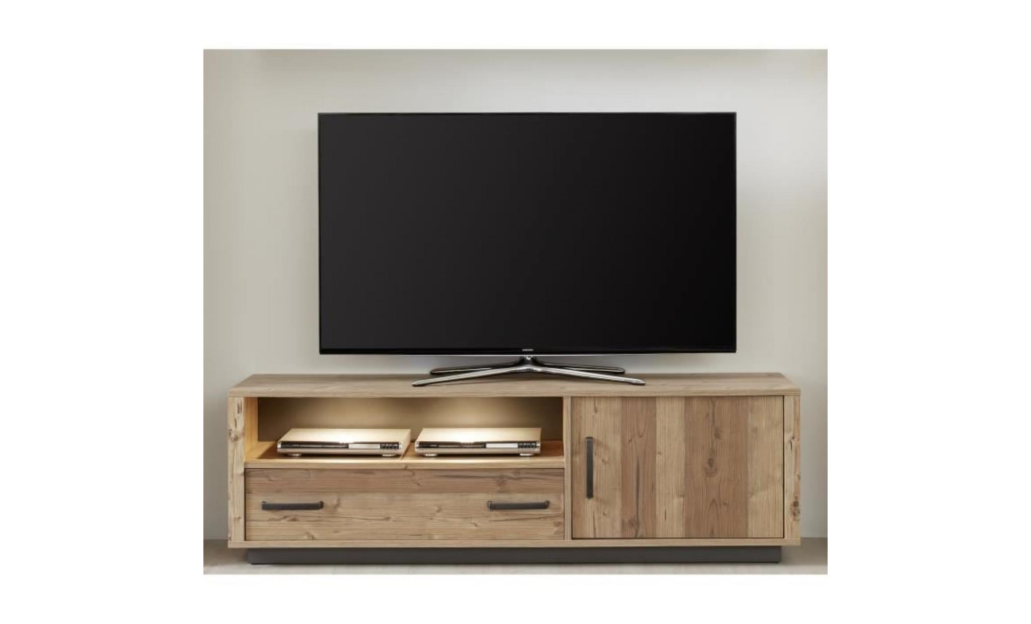 lodge meuble tv bas   industriel   décor épicéa   l 161 cm