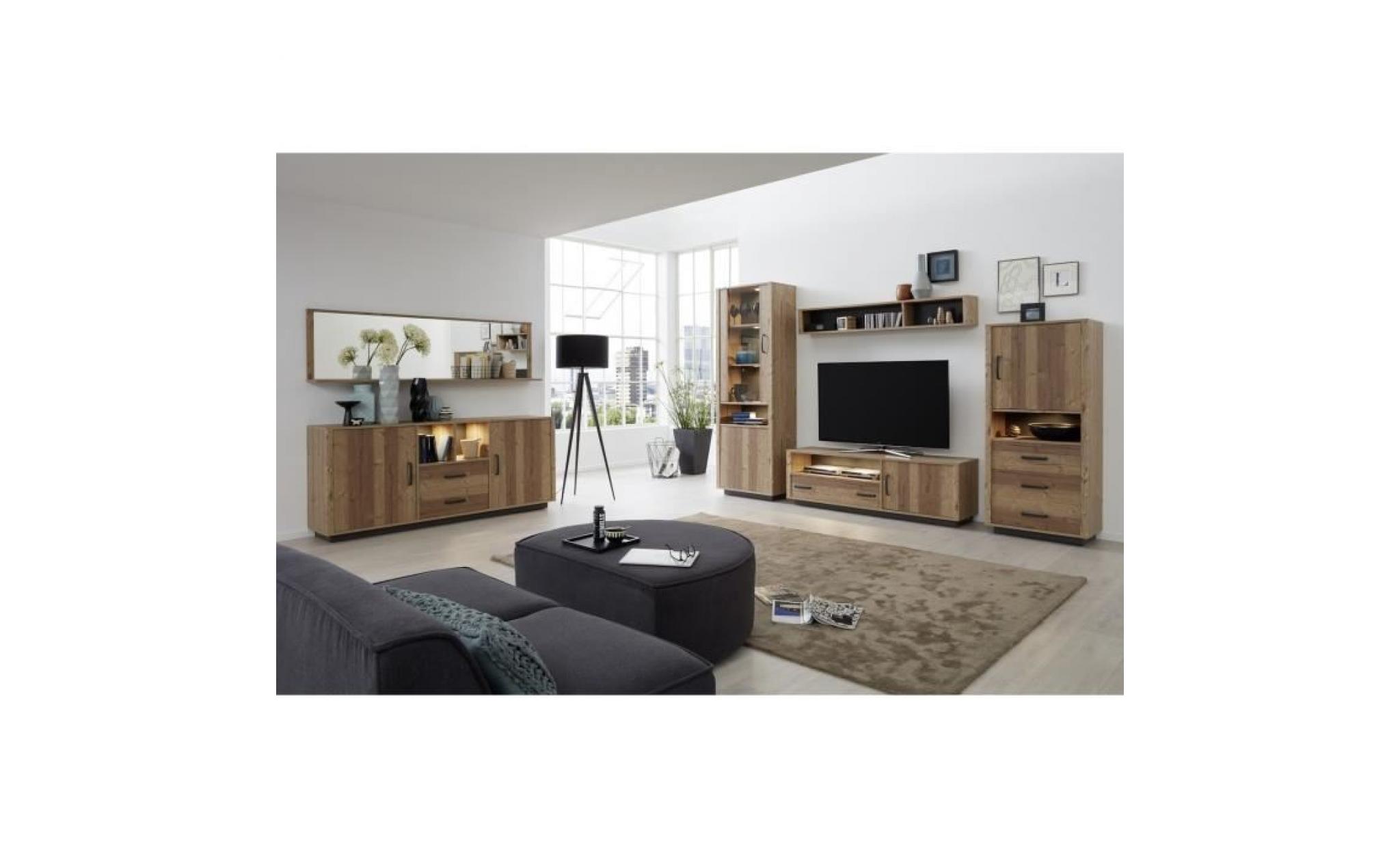 lodge meuble tv bas   industriel   décor épicéa   l 161 cm pas cher