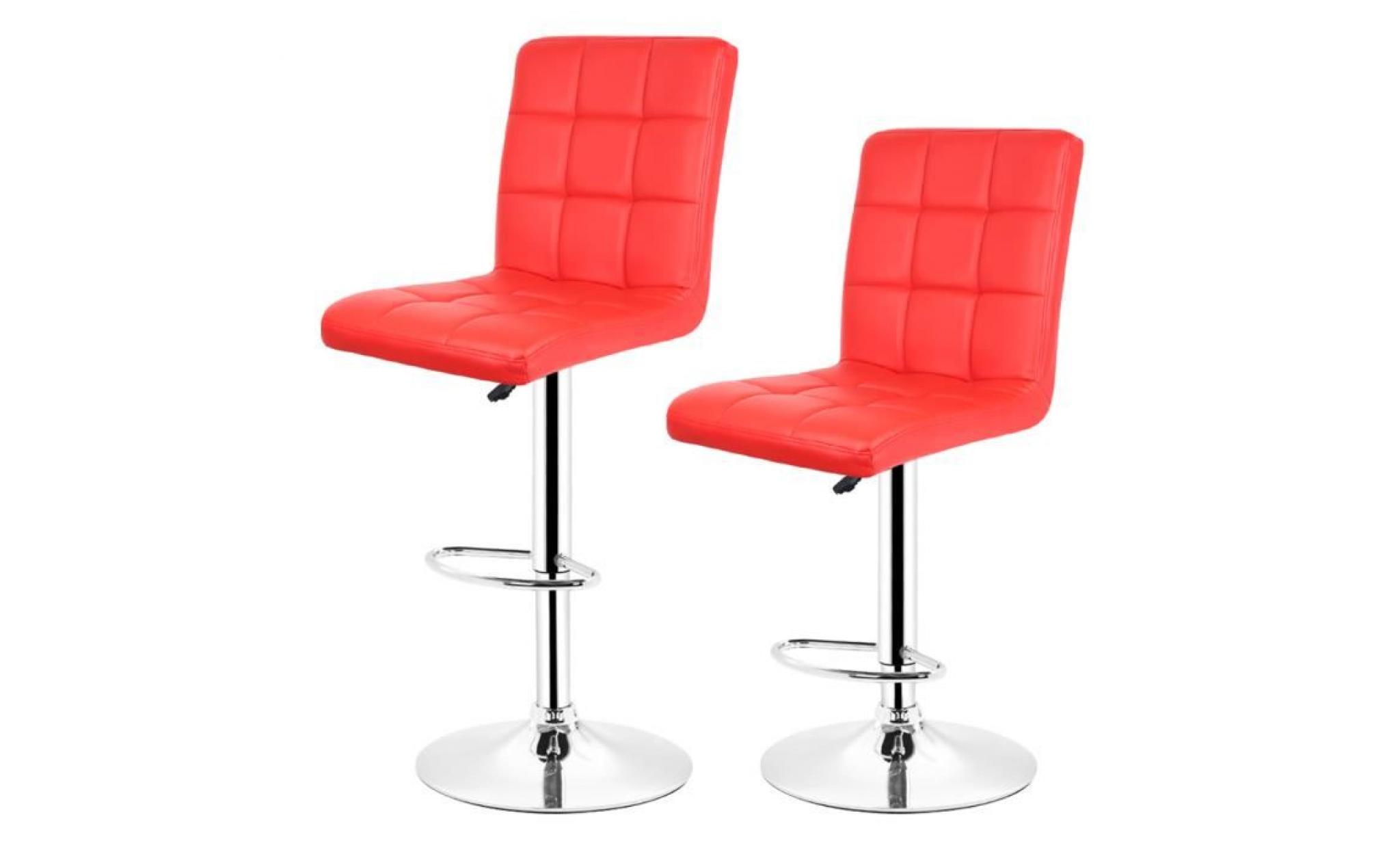 lololoo lot de 2 pcs tabourets de bar fauteuil chaise hauteur reglable 9 grilles simili (rouge)
