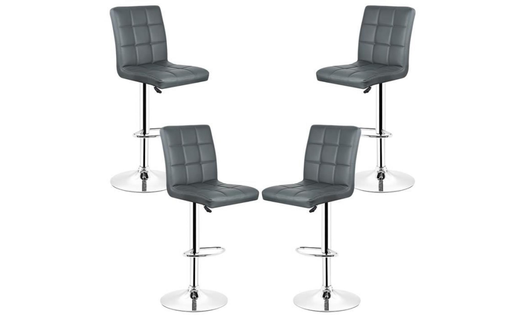 lololoo   tabouret de bar lot de 4 chaise gris assisse en simili cuir hauteur reglable