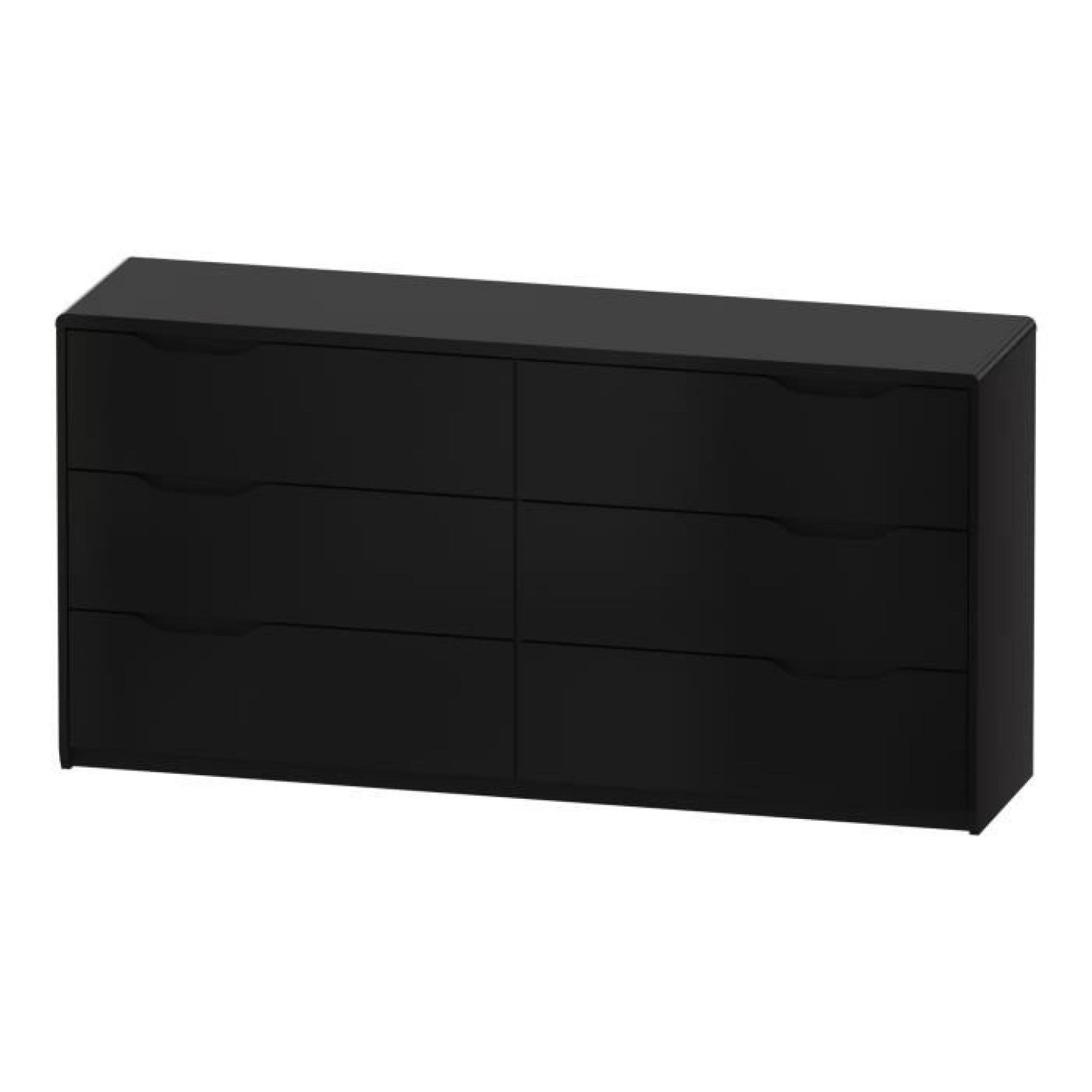 Look Commode coloris noir laqué 2x3 tiroirs poignées réversibles pas cher