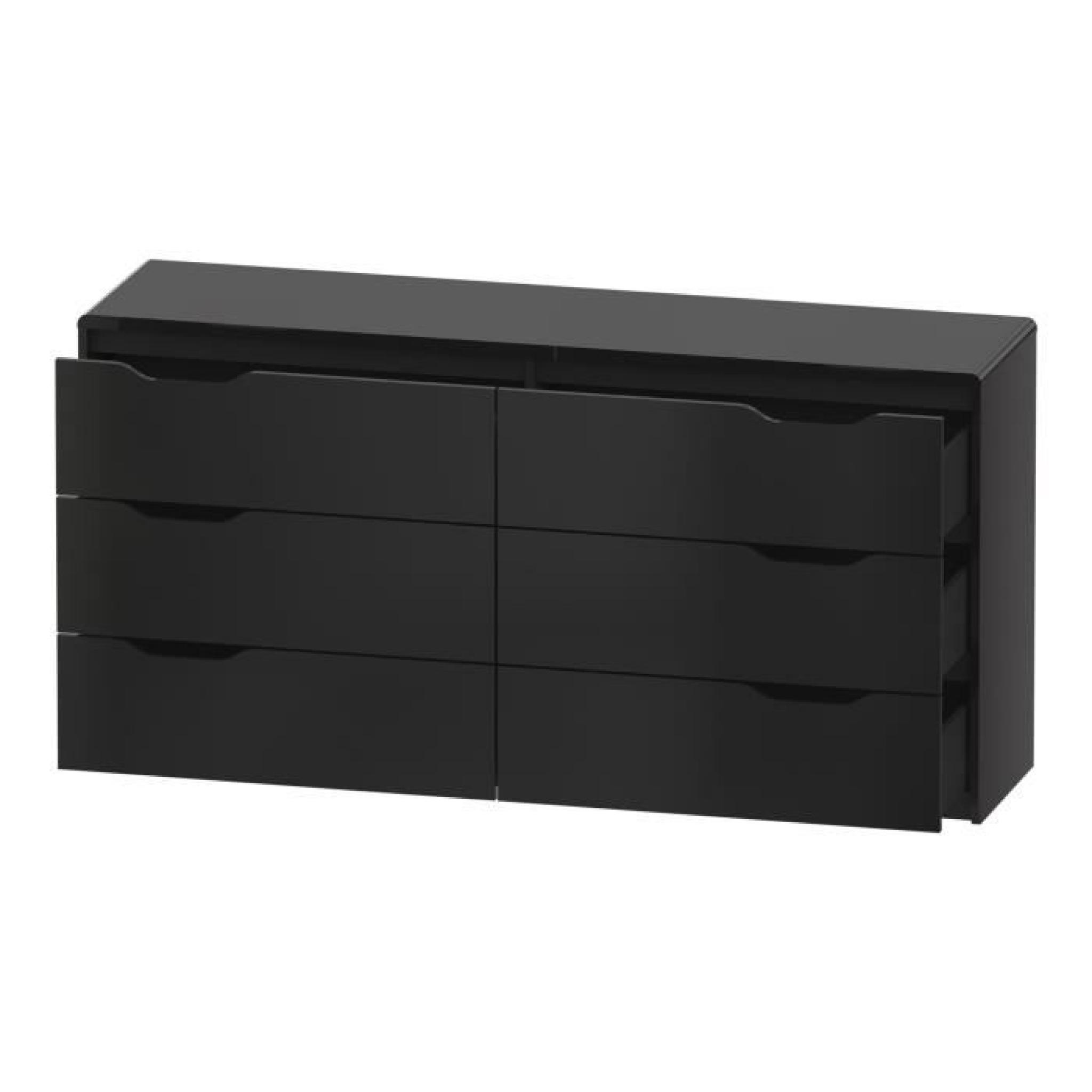 Look Commode coloris noir laqué 2x3 tiroirs poignées réversibles pas cher