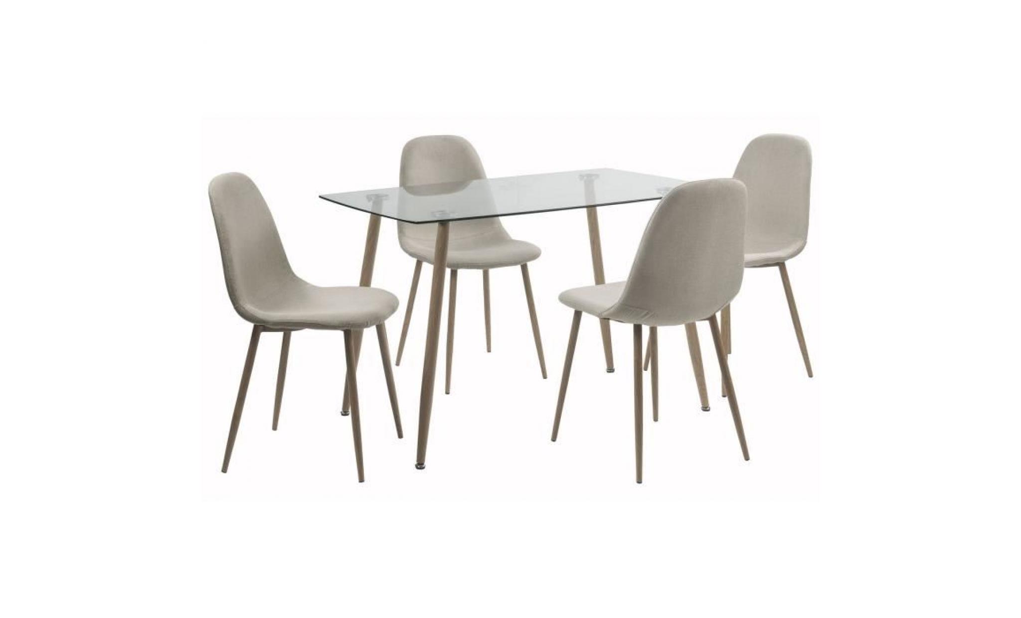lorentz ensemble table à manger 4 à 6 personnes avec plateau verre trempé + 4 chaises tissu beige   contemporain   l 120 x l 70 cm