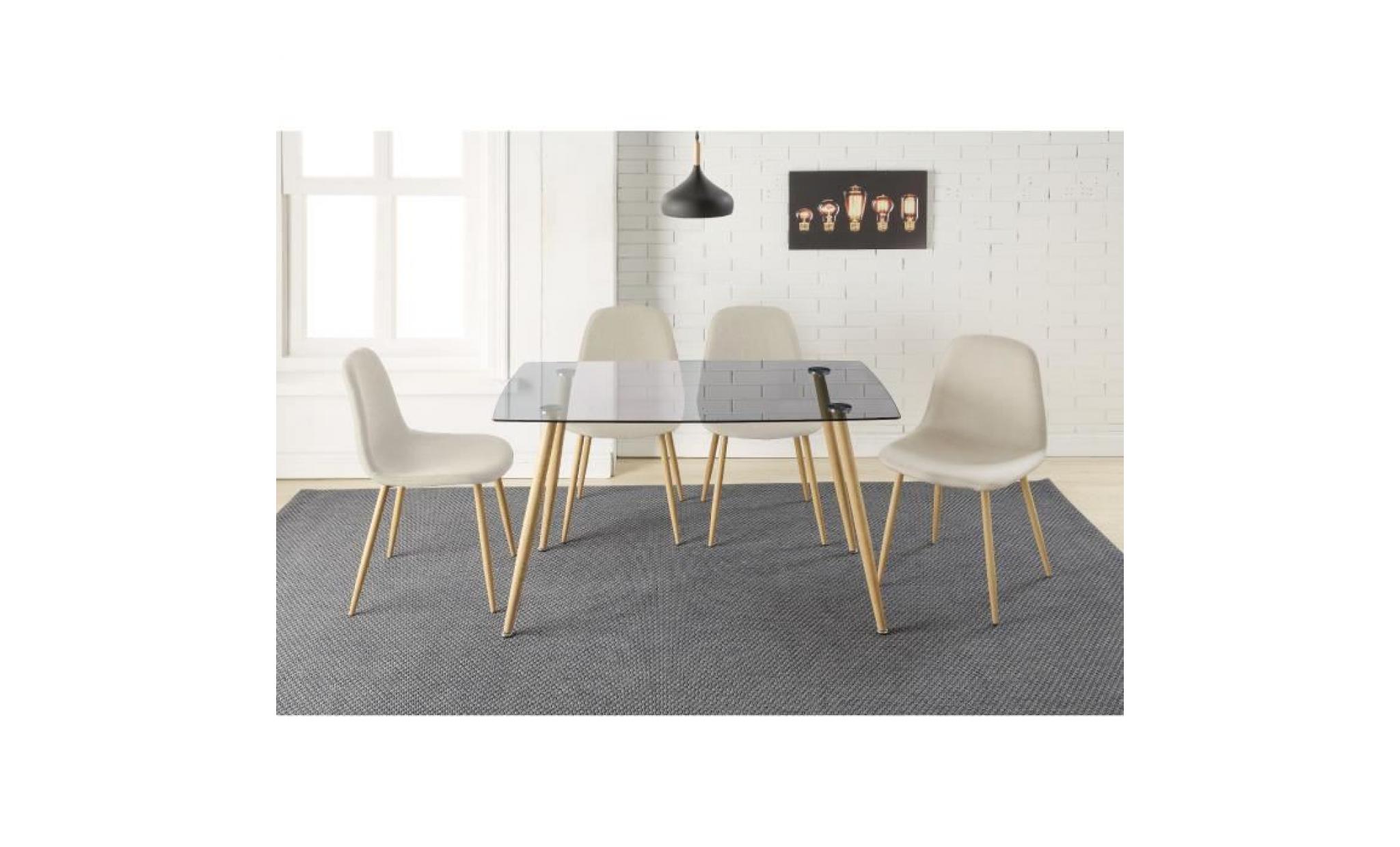 lorentz ensemble table à manger 4 à 6 personnes avec plateau verre trempé + 4 chaises tissu beige   contemporain   l 120 x l 70 cm pas cher