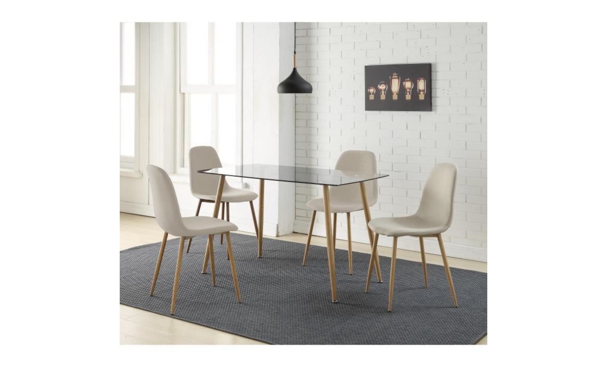 lorentz ensemble table à manger 4 à 6 personnes avec plateau verre trempé + 4 chaises tissu beige   contemporain   l 120 x l 70 cm pas cher