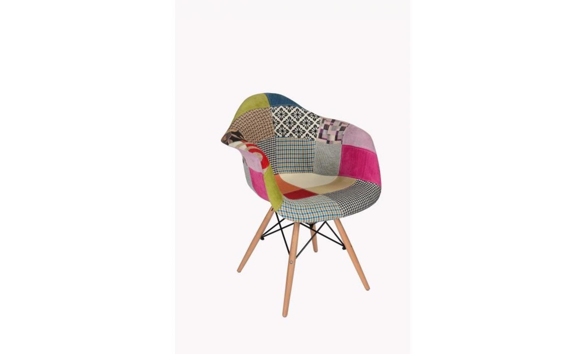 lot 2 fauteuils patchwork tapissés design    tissu rembourré & pieds en  bois massif   collection enzo pas cher