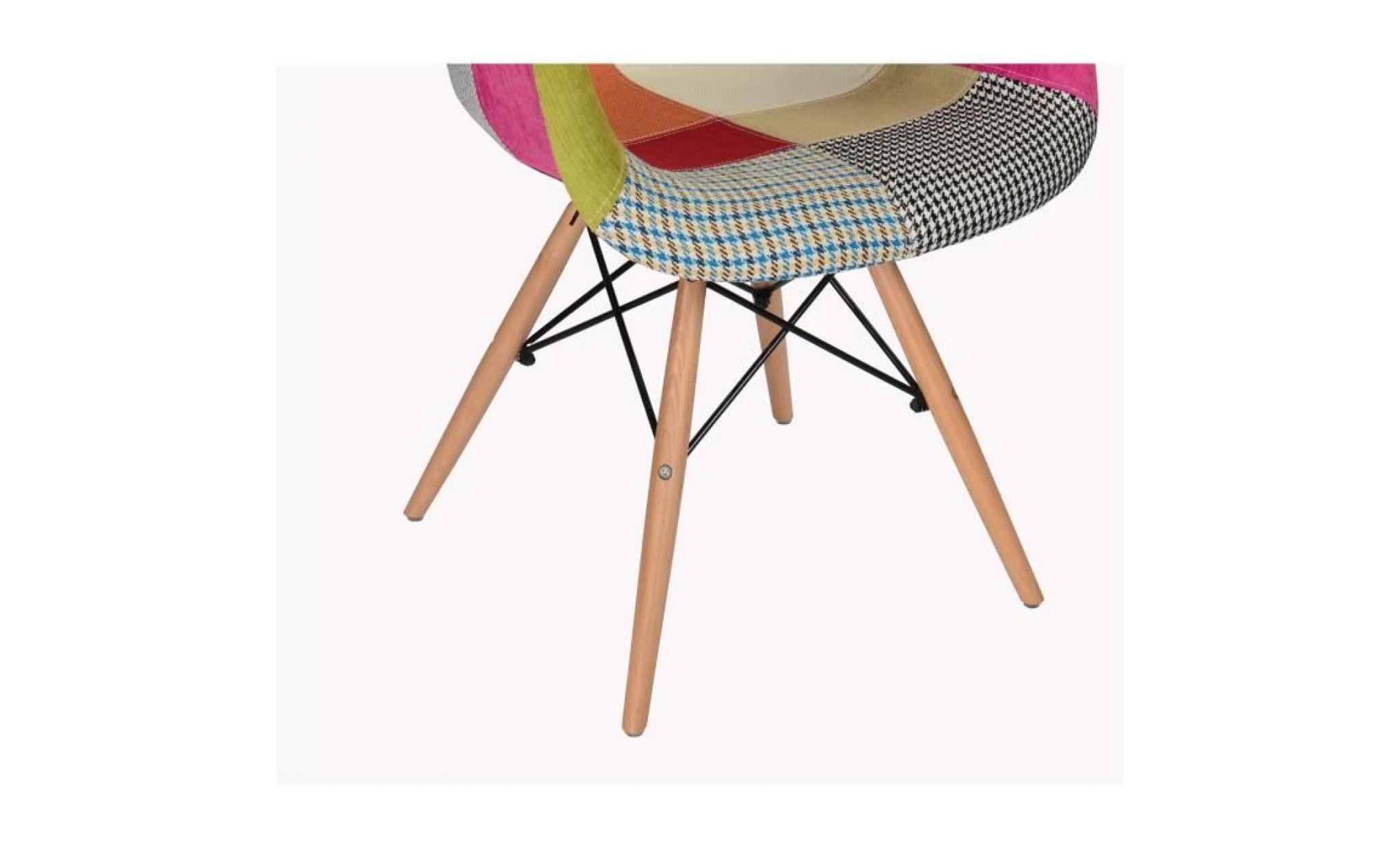 lot 2 fauteuils patchwork tapissés design    tissu rembourré & pieds en  bois massif   collection enzo pas cher
