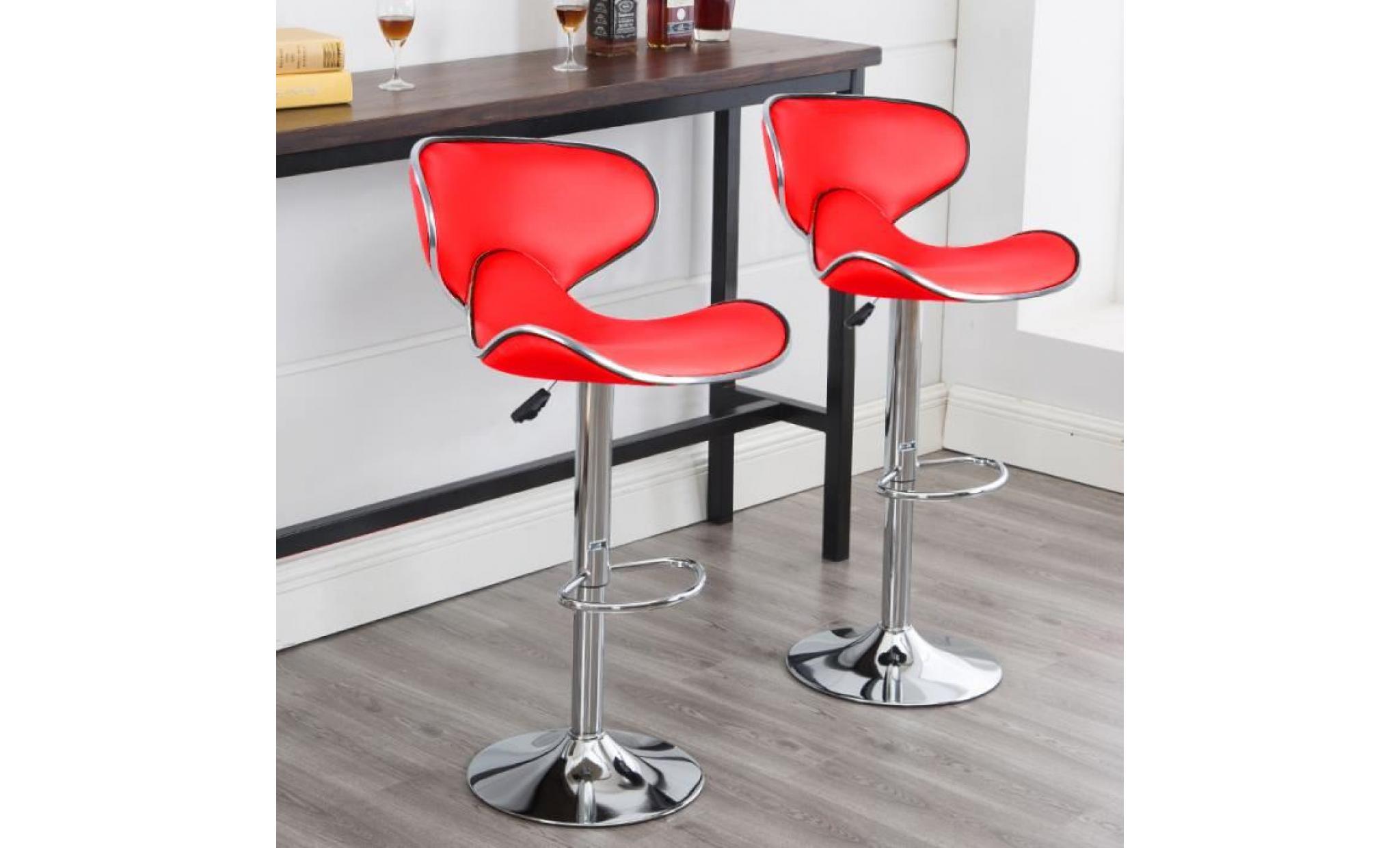 lot de 2 chaise de bar   tabouret de bar avec hauteur réglable rouge pas cher