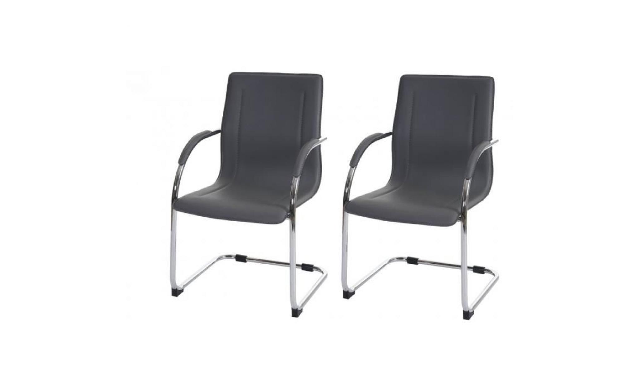 lot de 2 chaises bureau visiteur en pu gris avec accoudoir bur04064