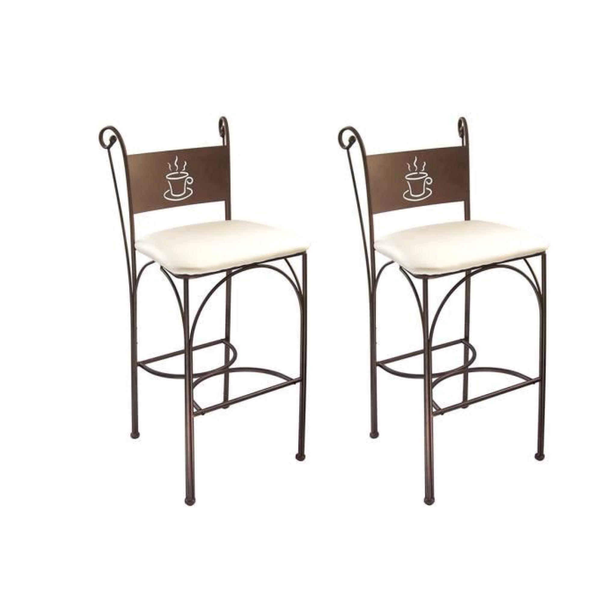 Lot de 2 chaises de bar en métal bronze ivoire COFFEE