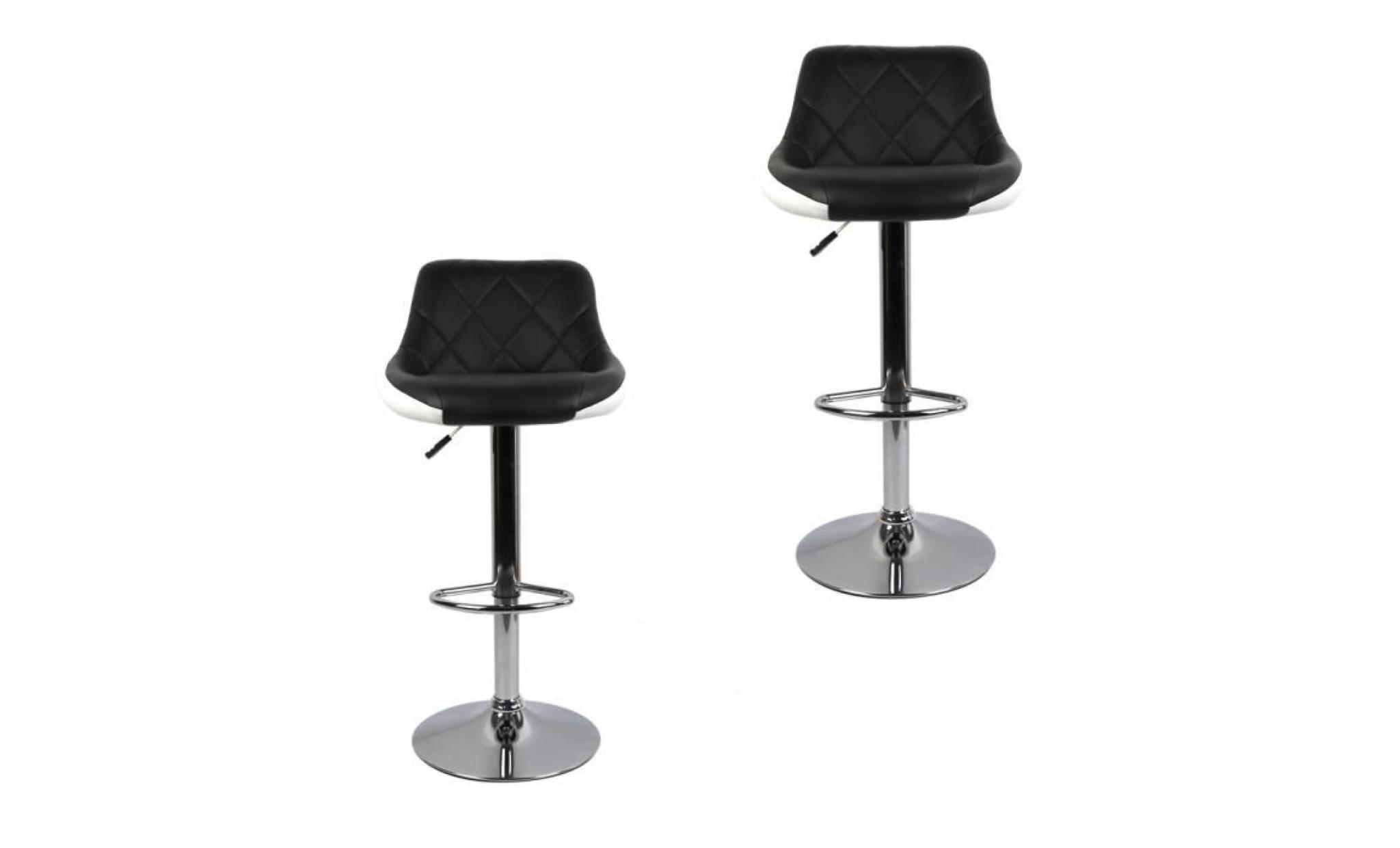 lot de 2 chaises de bar/tabouret de bar dossier rembourré pivotantes et réglables en hauteur 59 cm   79 cm  blanc noir pas cher