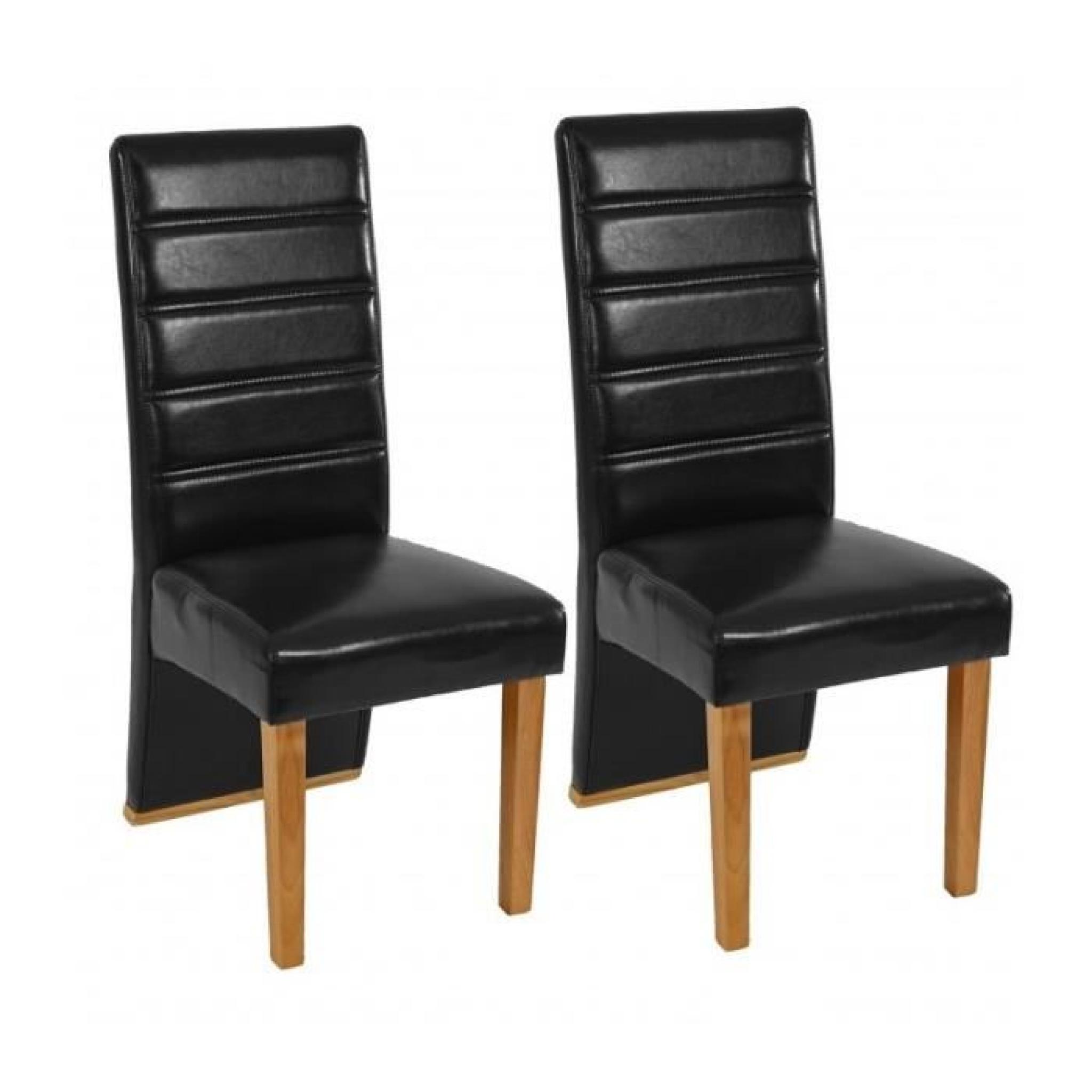 Lot de 2 chaises de salle à manger similicuir noir pieds en bois CDS04015