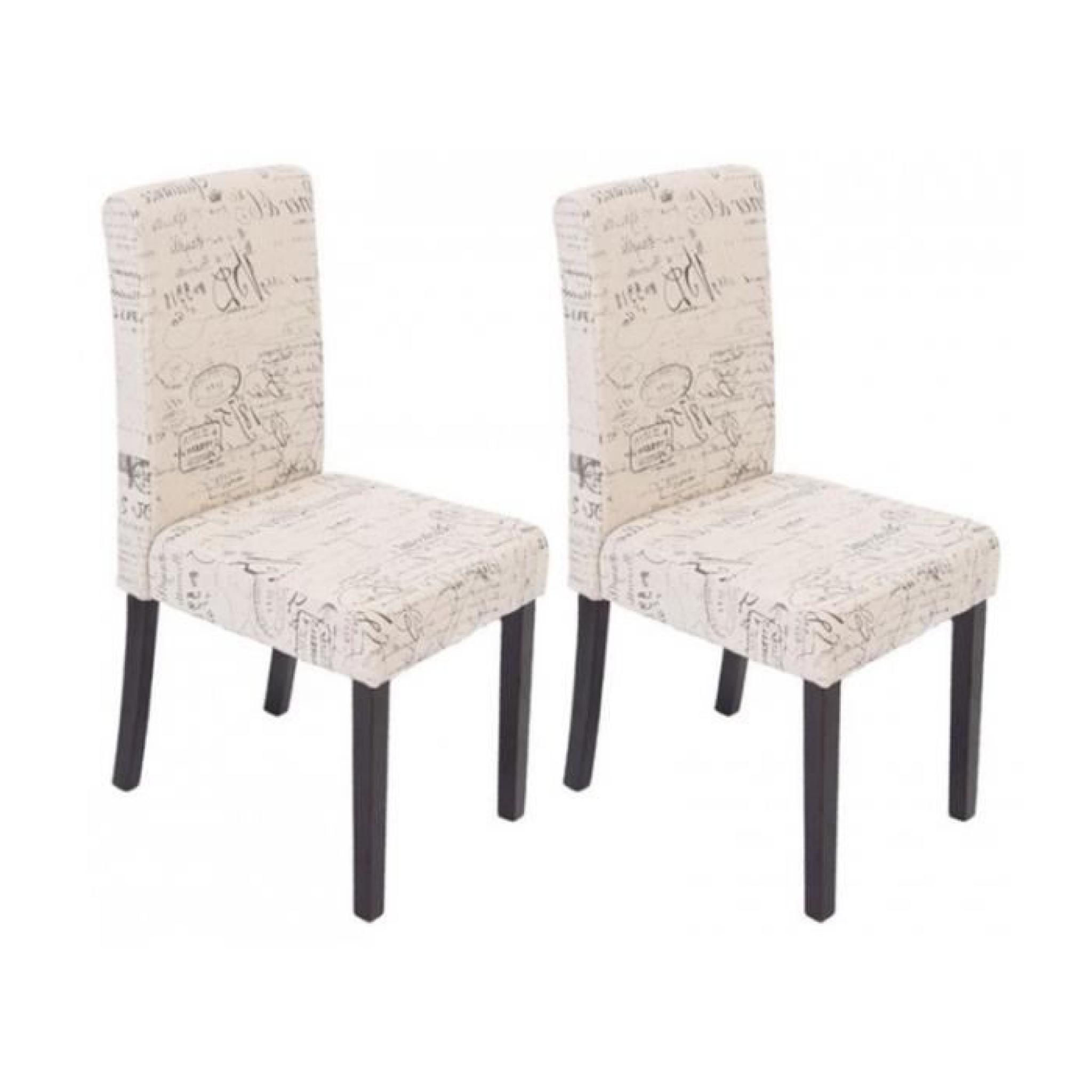Lot de 2 chaises de salle à manger en tissu crème imprimé pieds foncés CDS04030