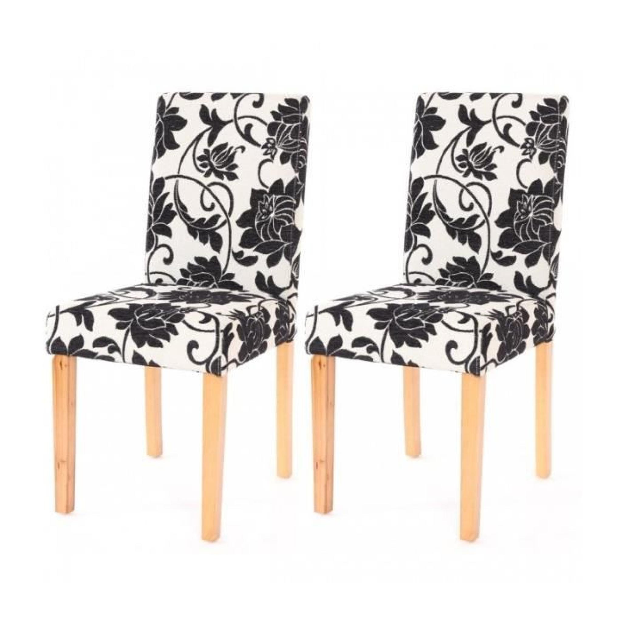 Lot de 2 chaises de salle à manger en tissu imprimé blanc&noir pieds foncés CDS04022
