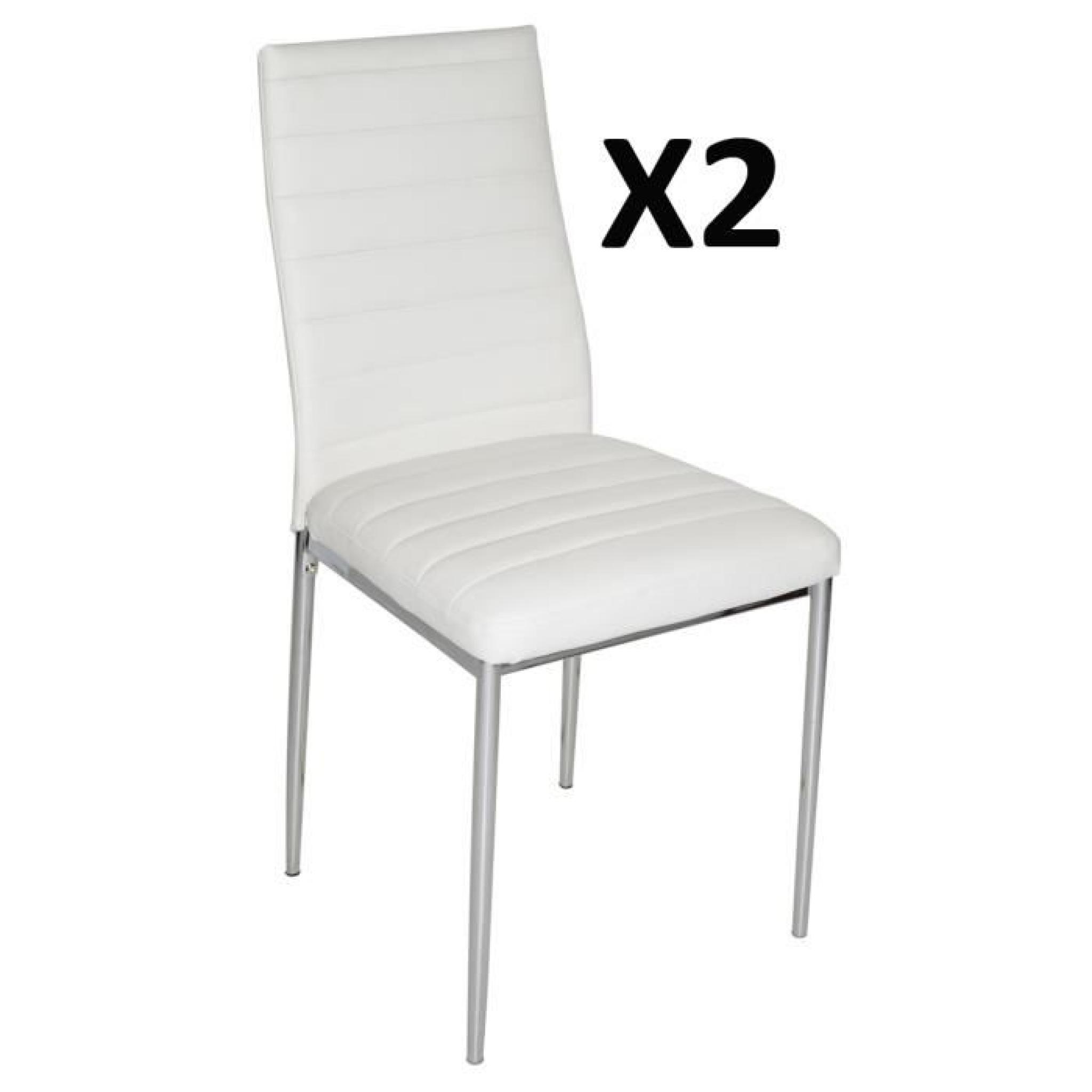Lot de 2 Chaises de salon blanche avec pieds garniture chromée, 430 x 425 x 930 mm