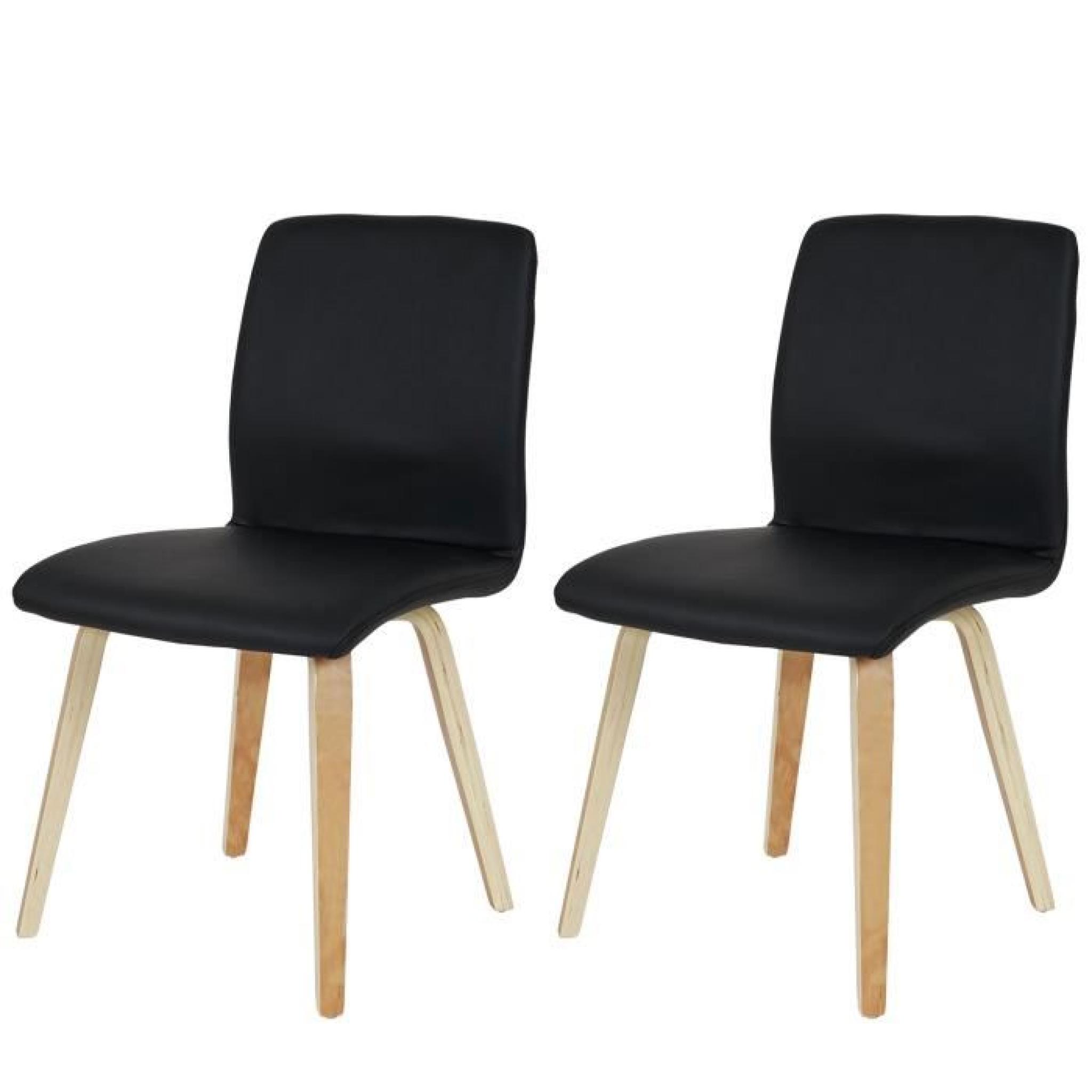 Lot de 2 chaises de séjour Bendorf, style rétro, pieds clairs ~ PU, noir