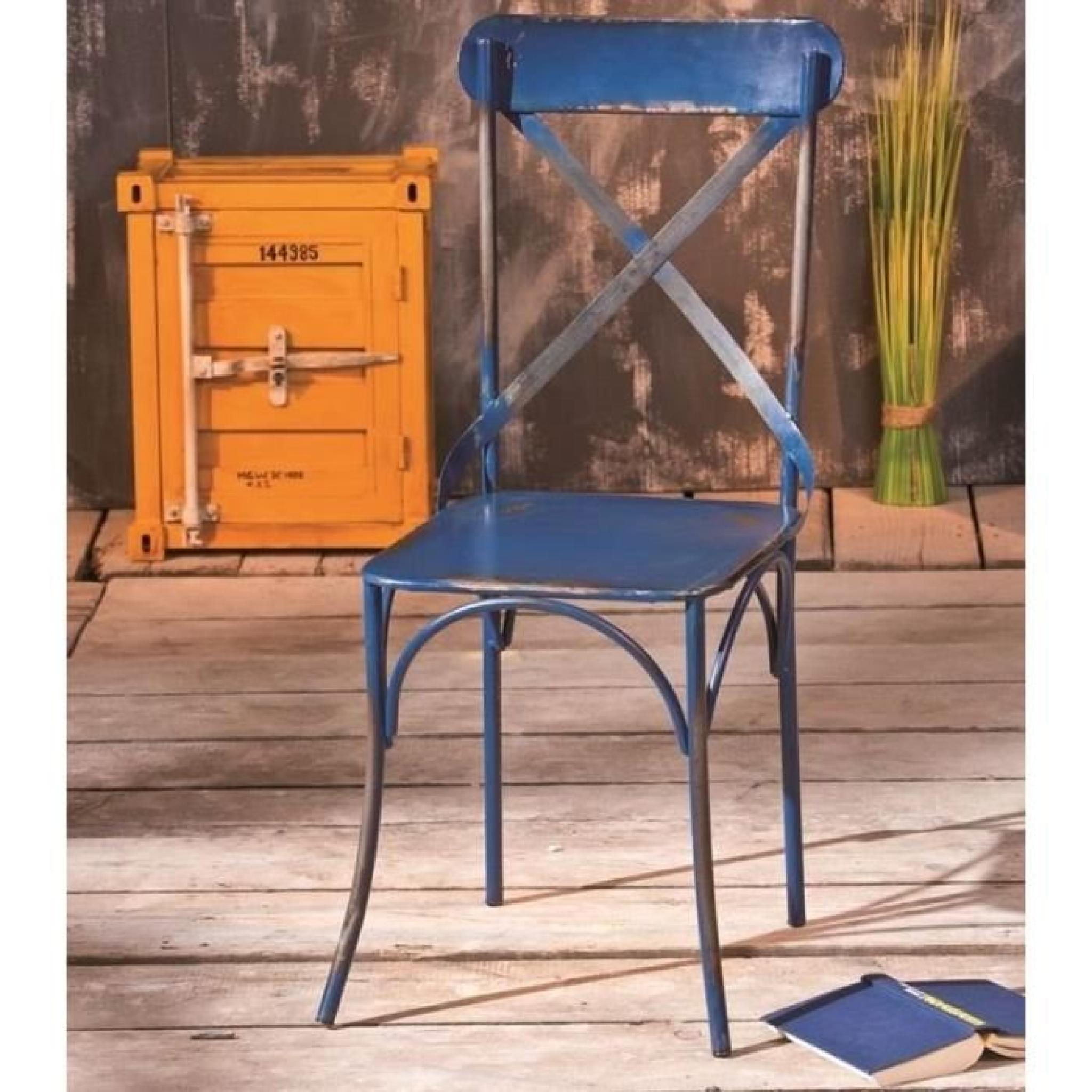 Lot de 2 chaises design BISTRO en acier bleu  pas cher