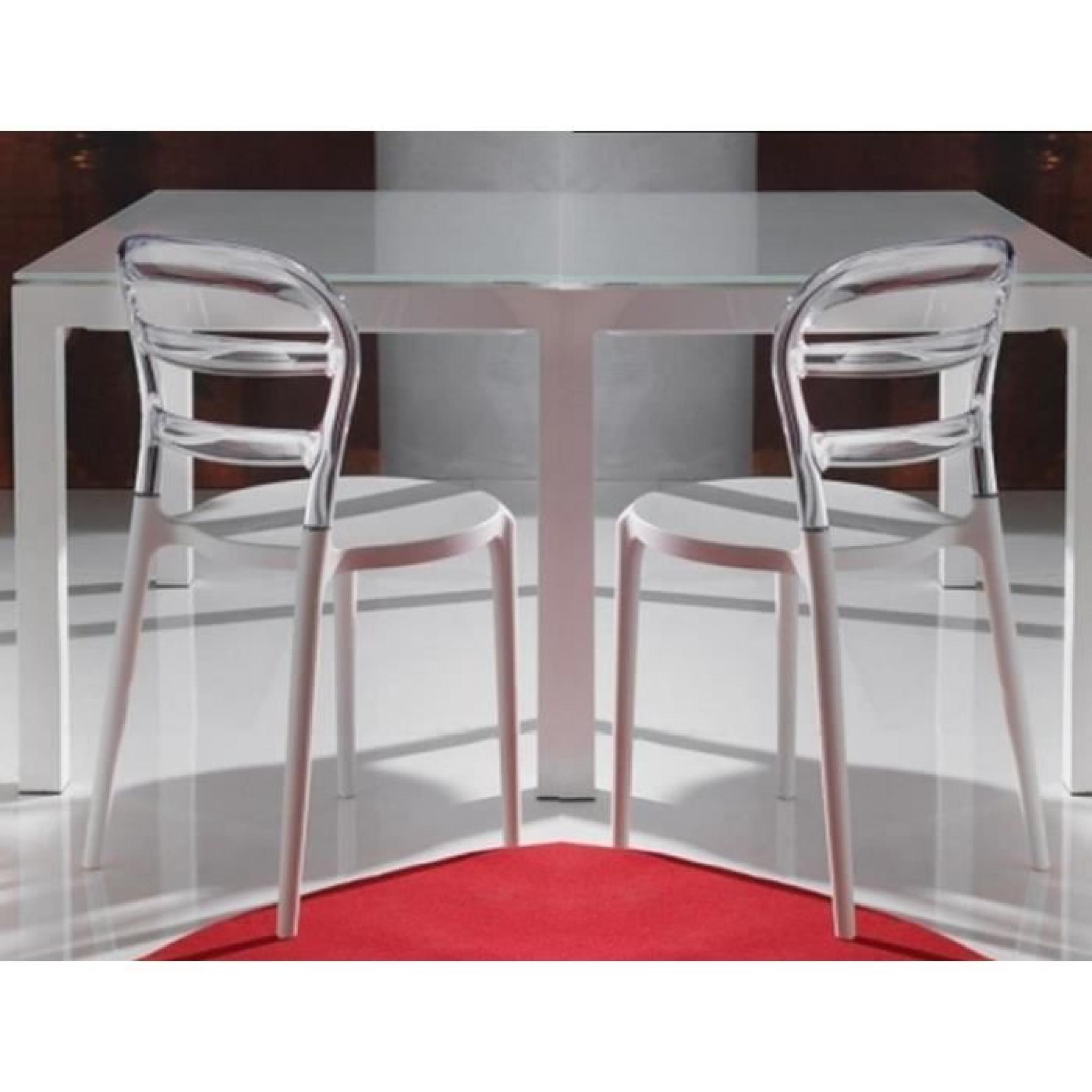 Lot de 2 chaises design DEJAVU en plexiglas transparent et blanc
