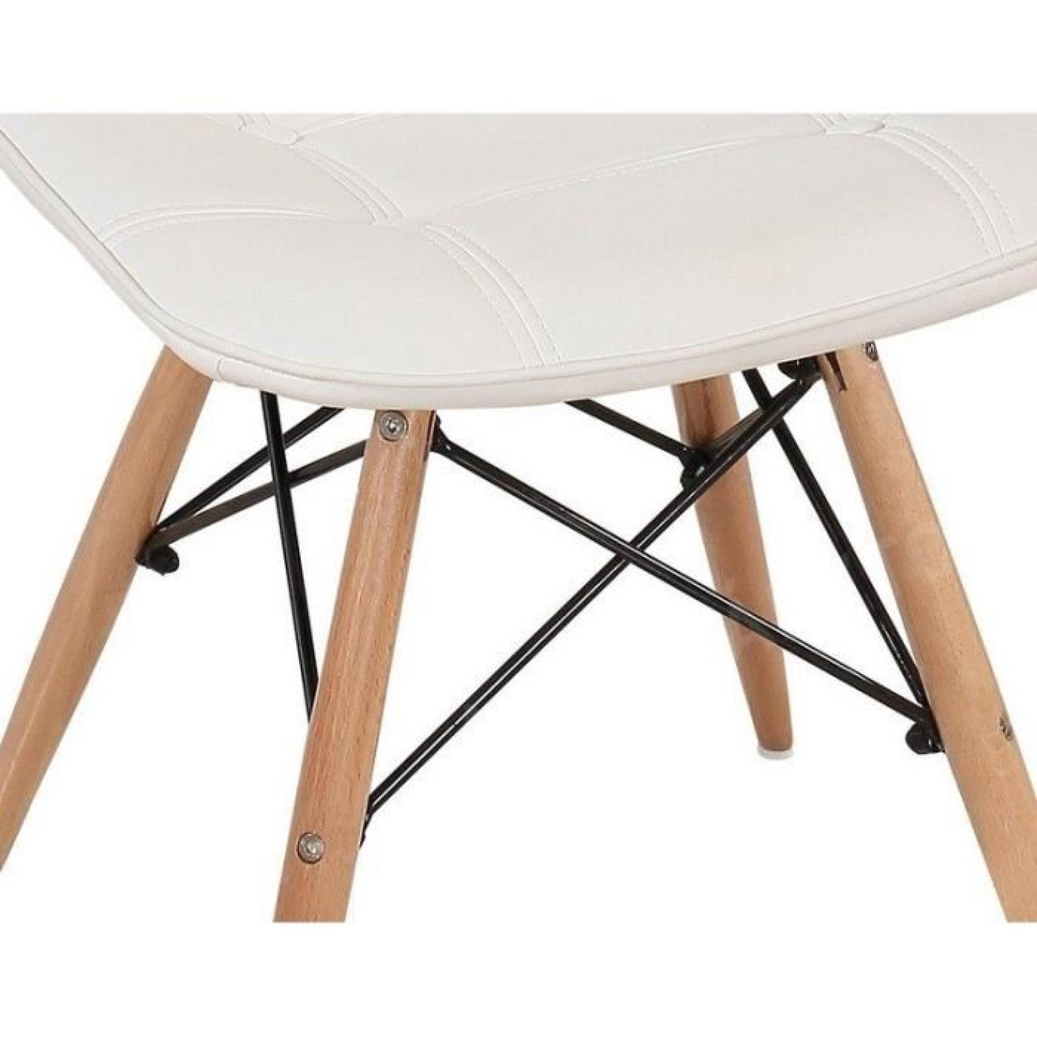 Lot de 2 chaises design HENRY blanche piétement en bois  pas cher