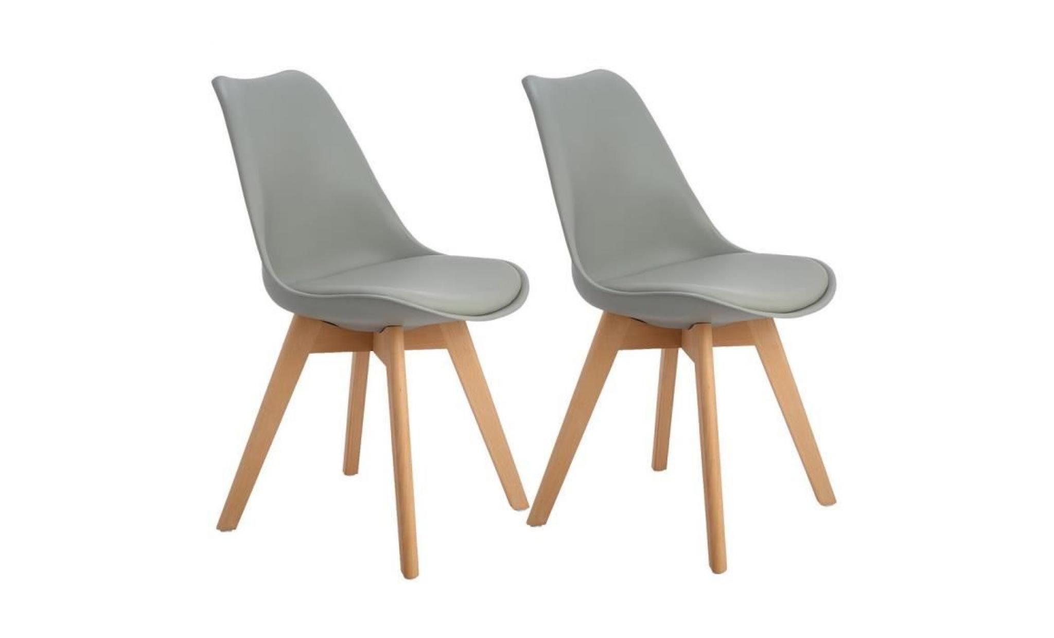 jkk lot de 2 chaises salle a manger scandinave avec pieds en bois de hêtre massif,(tm) rétro tulip chaises de bureau   gris clair