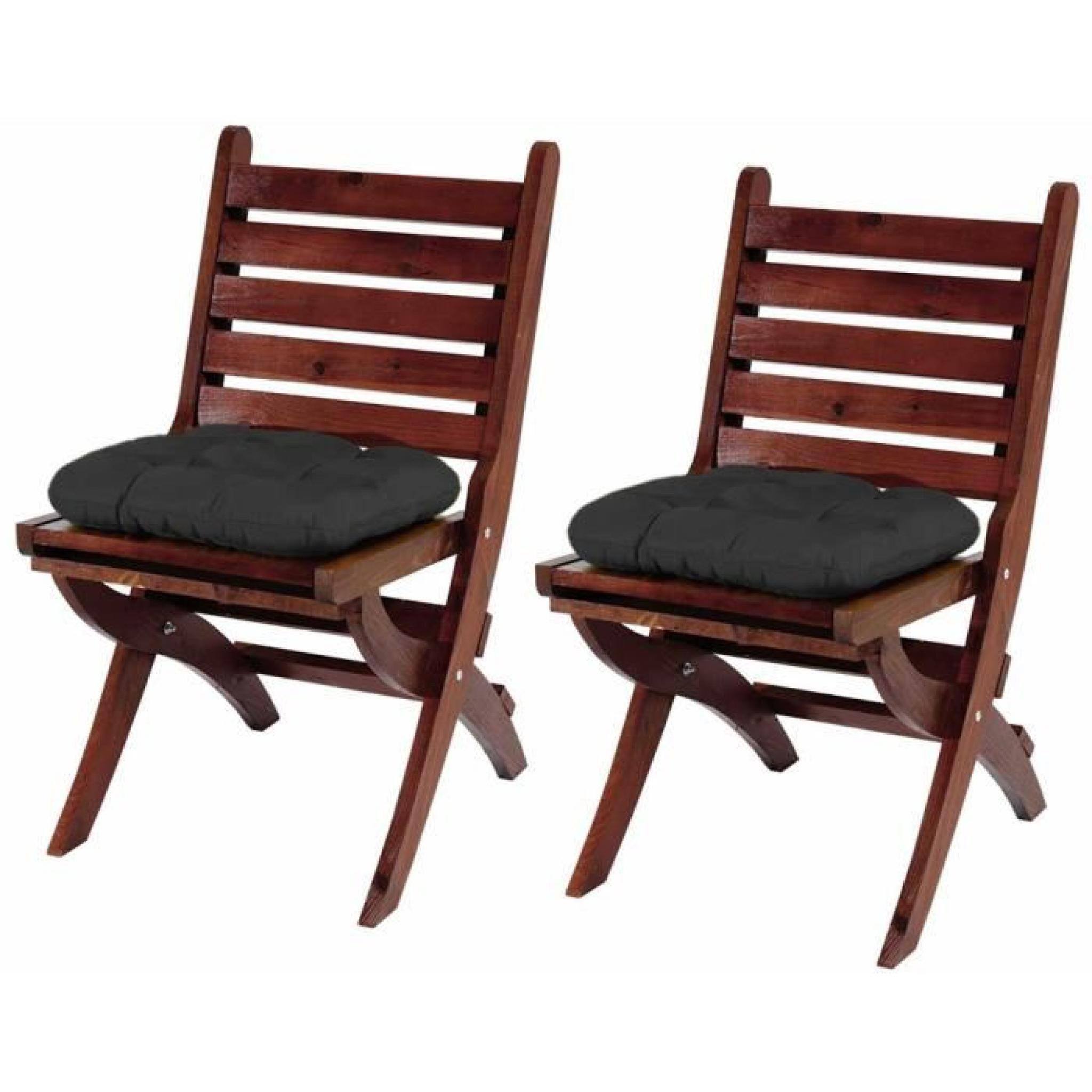 Lot de 2 chaises en bois massif et 2 coussins Dublin couleur noire - Dim chaise :  H 94 x L 50 x P 60 cm