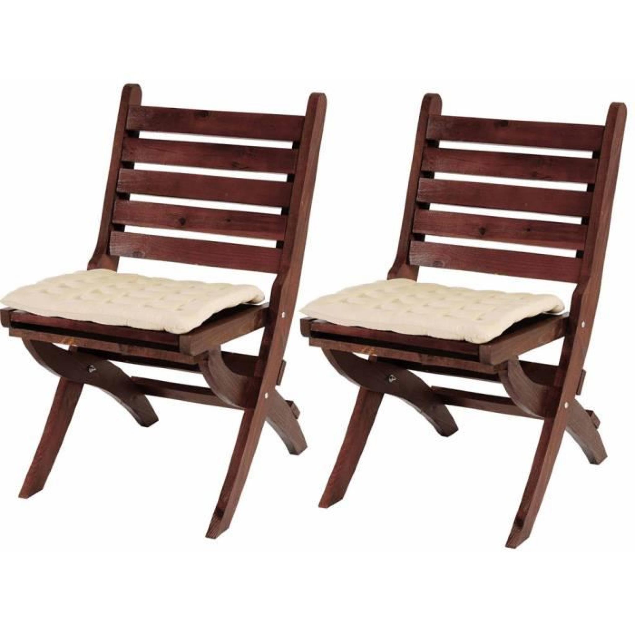 Lot de 2 chaises en bois Pinewood et 2 coussins Canberra couleur crème - Dim chaise :  H 94 x L 50 x P 60 cm