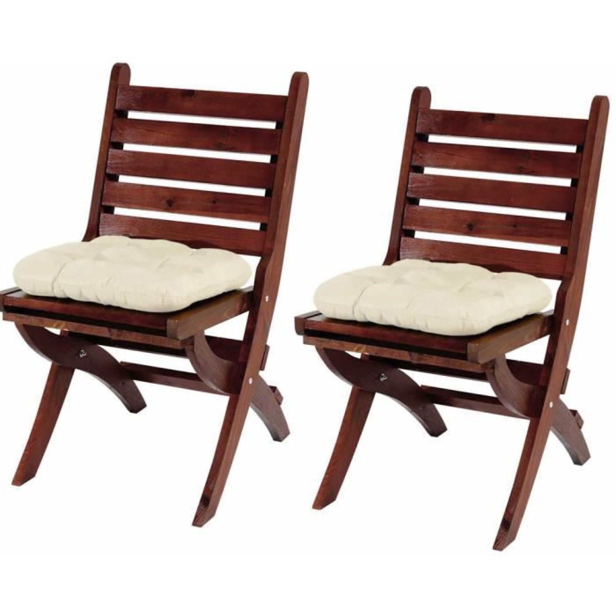 Lot de 2 chaises en bois Pinewood et 2 coussins Dublin couleur crème - Dim chaise :  H 94 x L 50 x P 60 cm