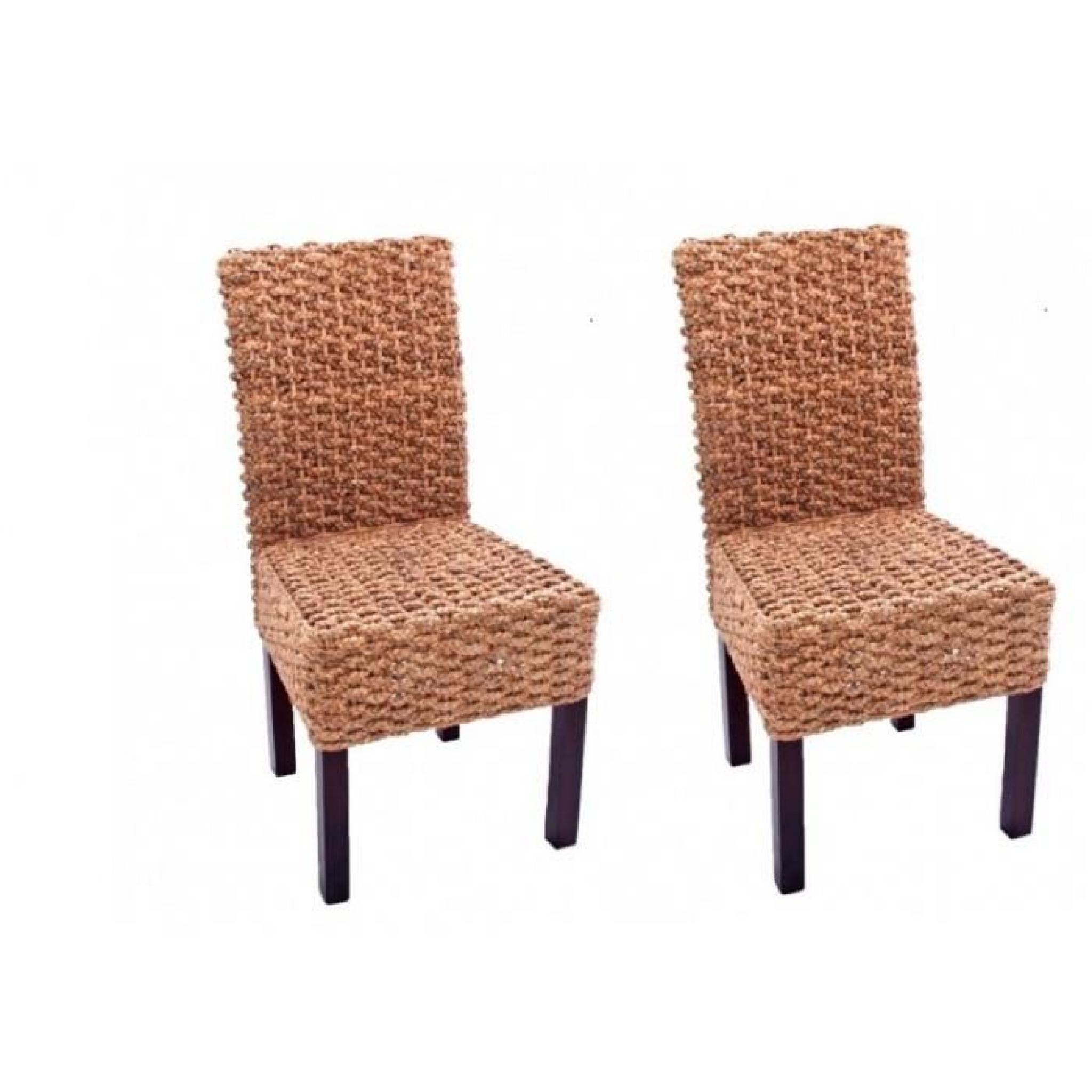 Lot de 2 chaises en jacinthe d'eau tressée pieds en bois CDS04006