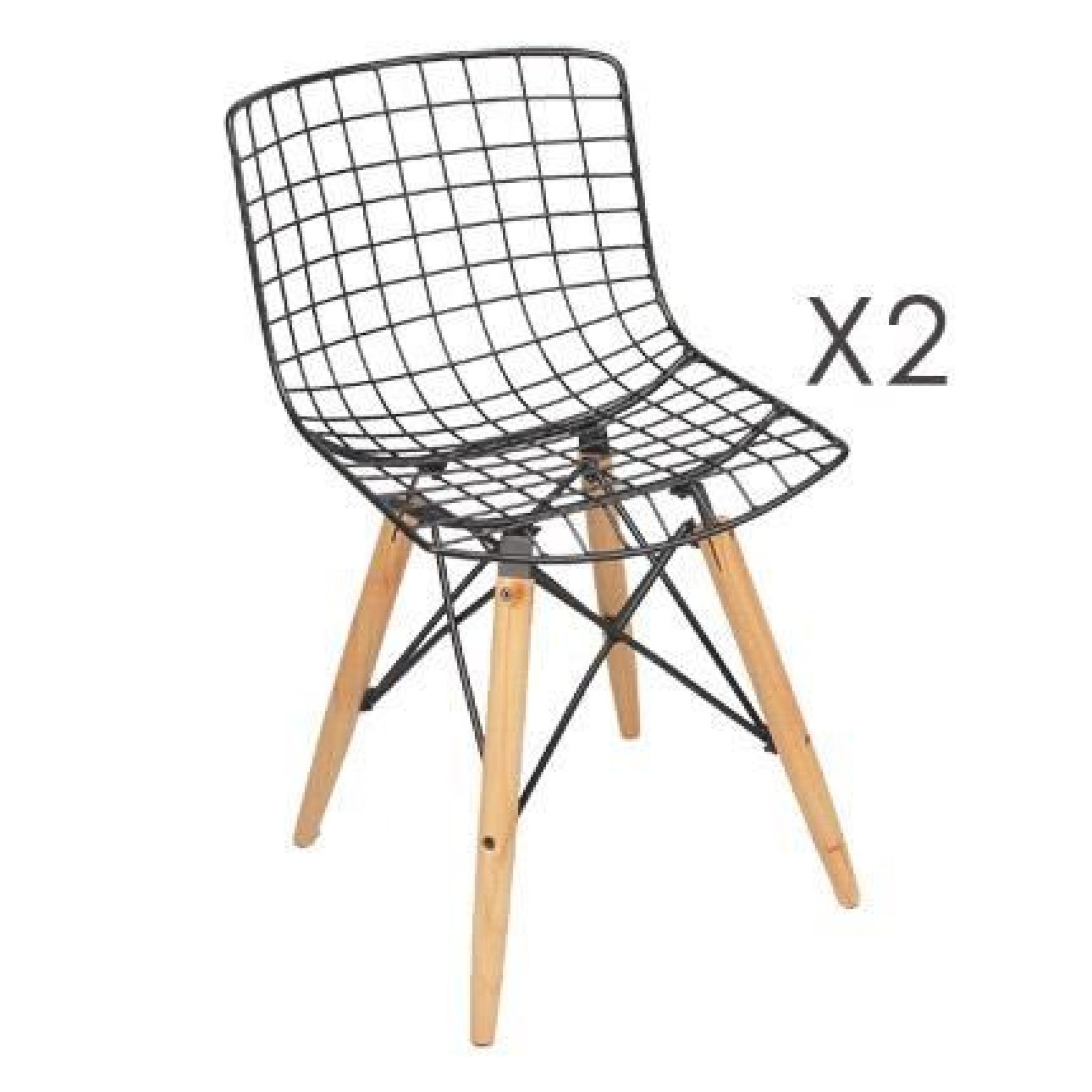 Lot de 2 chaises en métal 42x50x77cm coloris noir mat et chêne