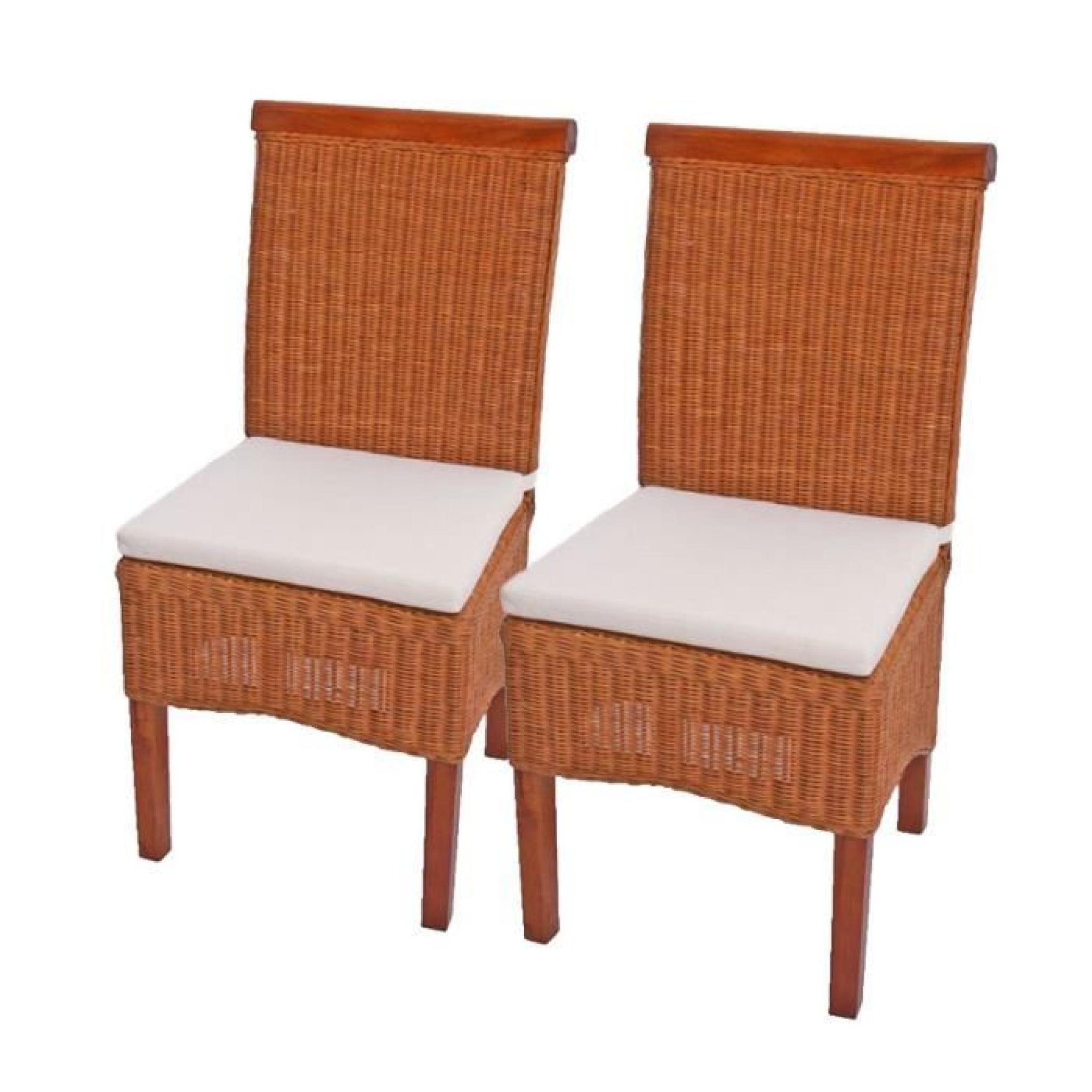 Lot de 2 chaises M42 salle à manger, rotin/bois,46x50x96cm, avec coussins. pas cher