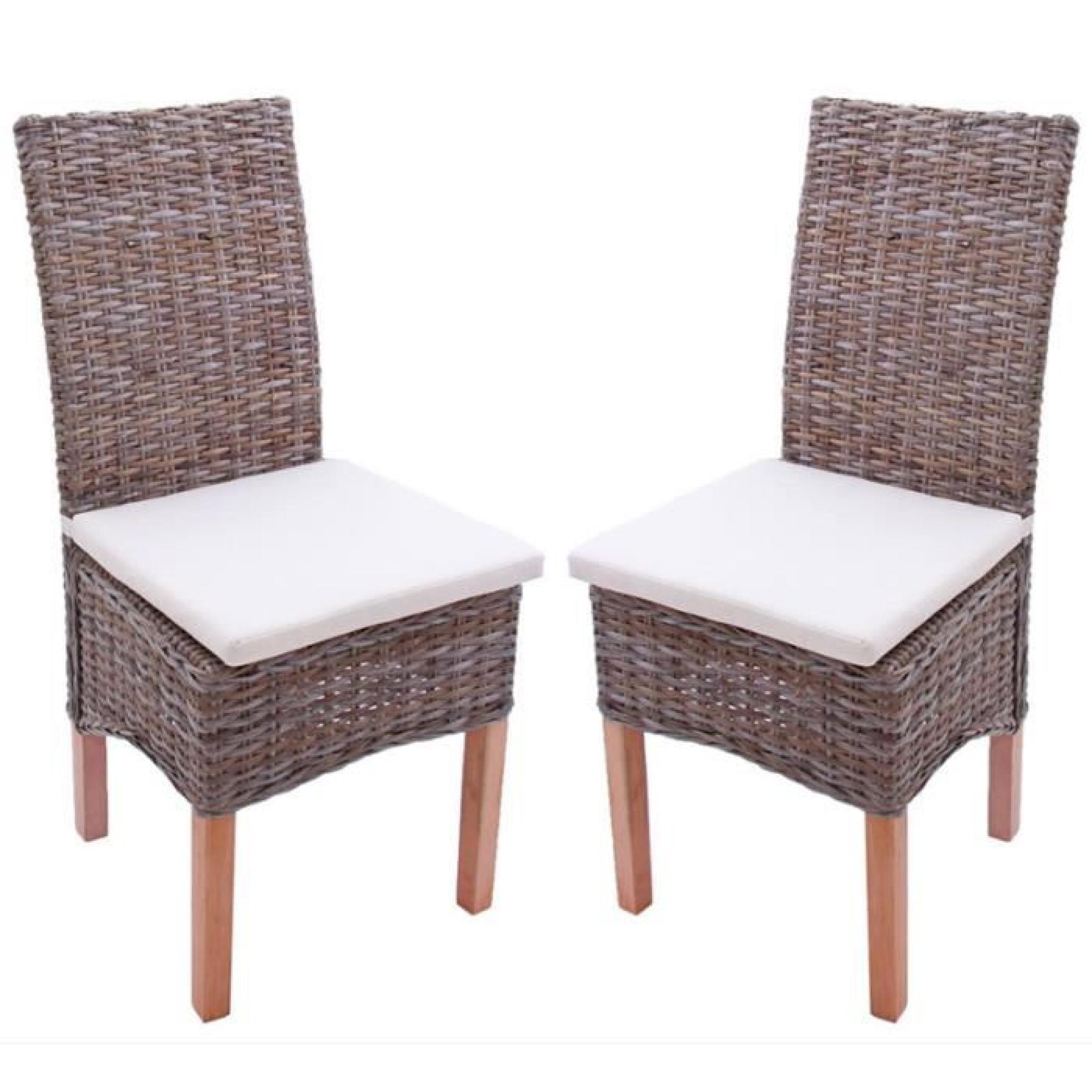 Lot de 2 chaises M44 salle à manger, rotin kubu/bois,47x52x97cm, avec coussins.