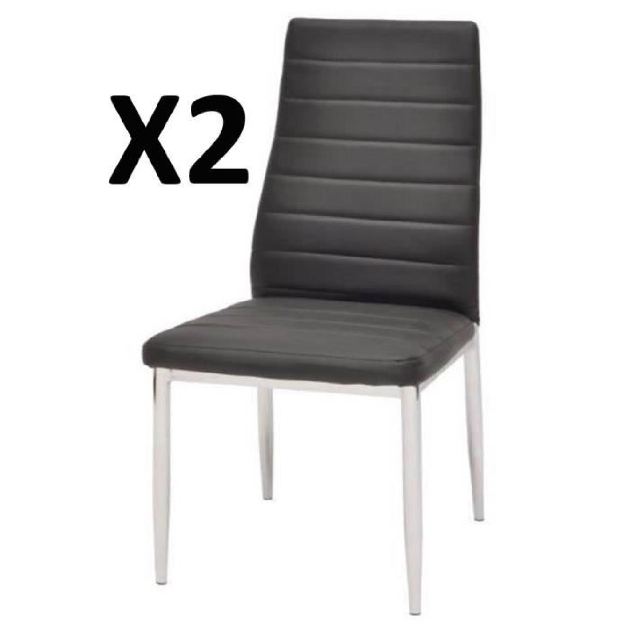 Lot de 2 chaises piètement en métal et assise en simili noir, 40 x 51 x 96 cm