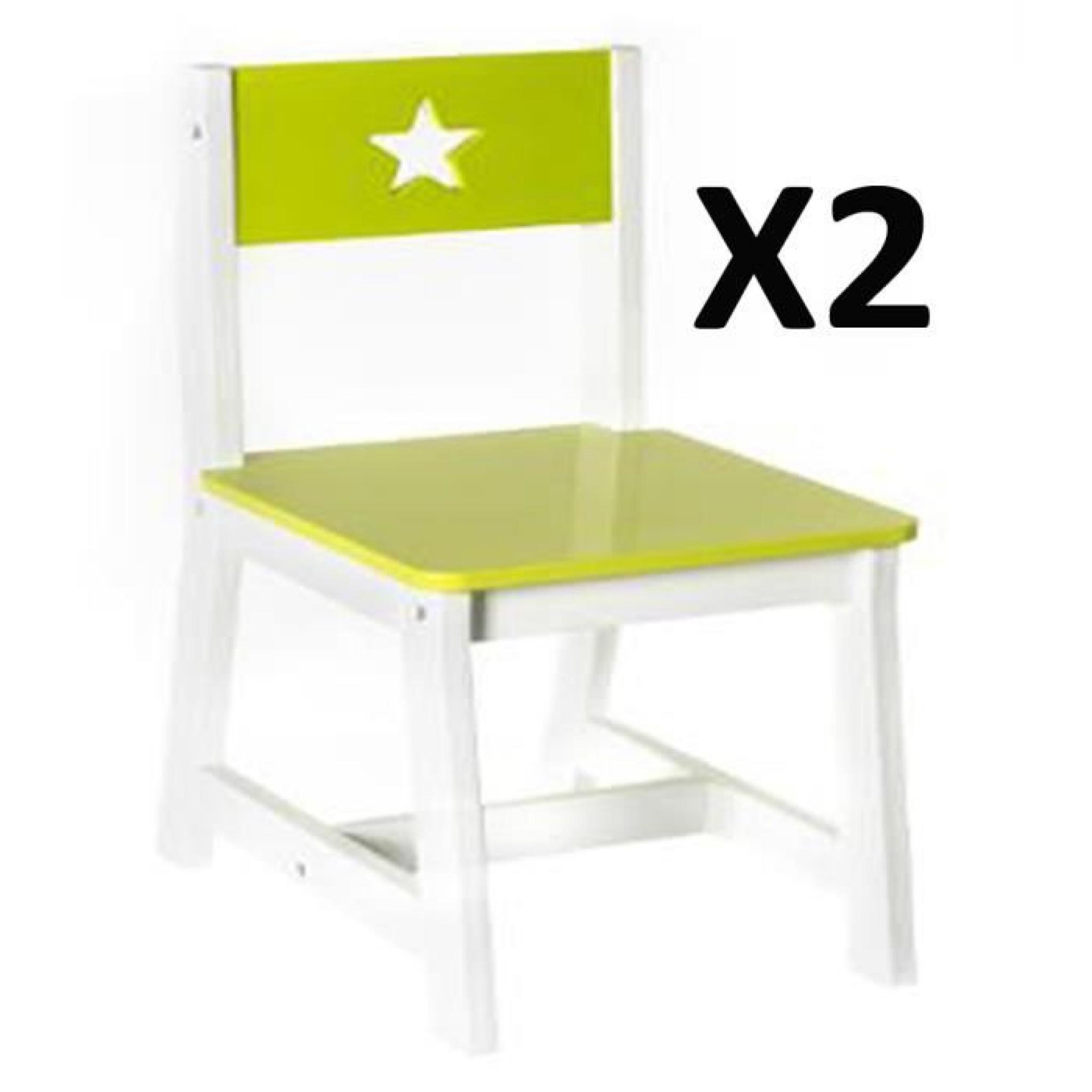 Lot de 2 Chaises pour enfant en bois vert et blanche, L 28 x P 37 x H 56 cm