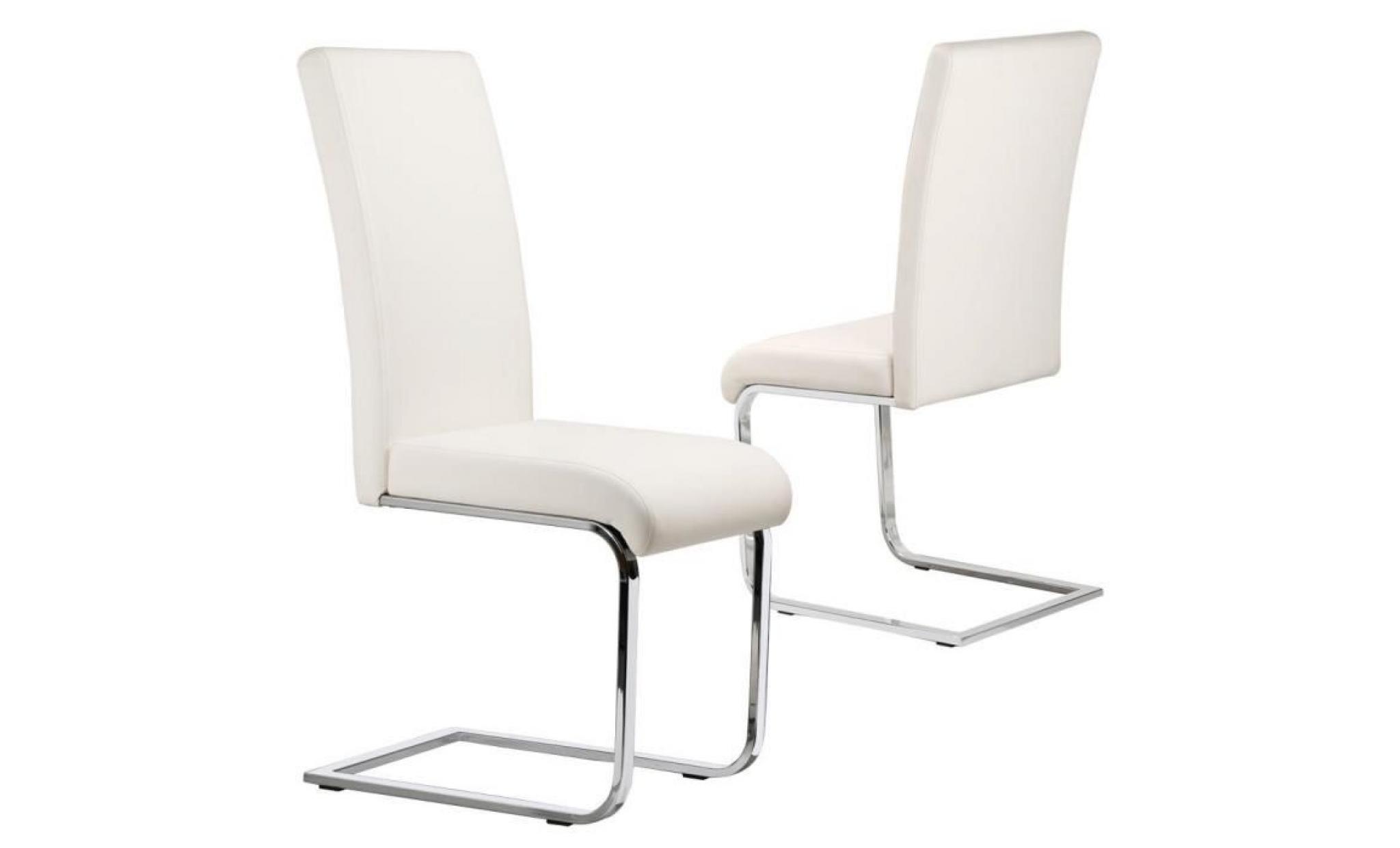 lot de 2 chaises pour salle à manger en similicuir blanc, capacité: 120kg, hauteur de siège rembourré: 47cm   yaheetech