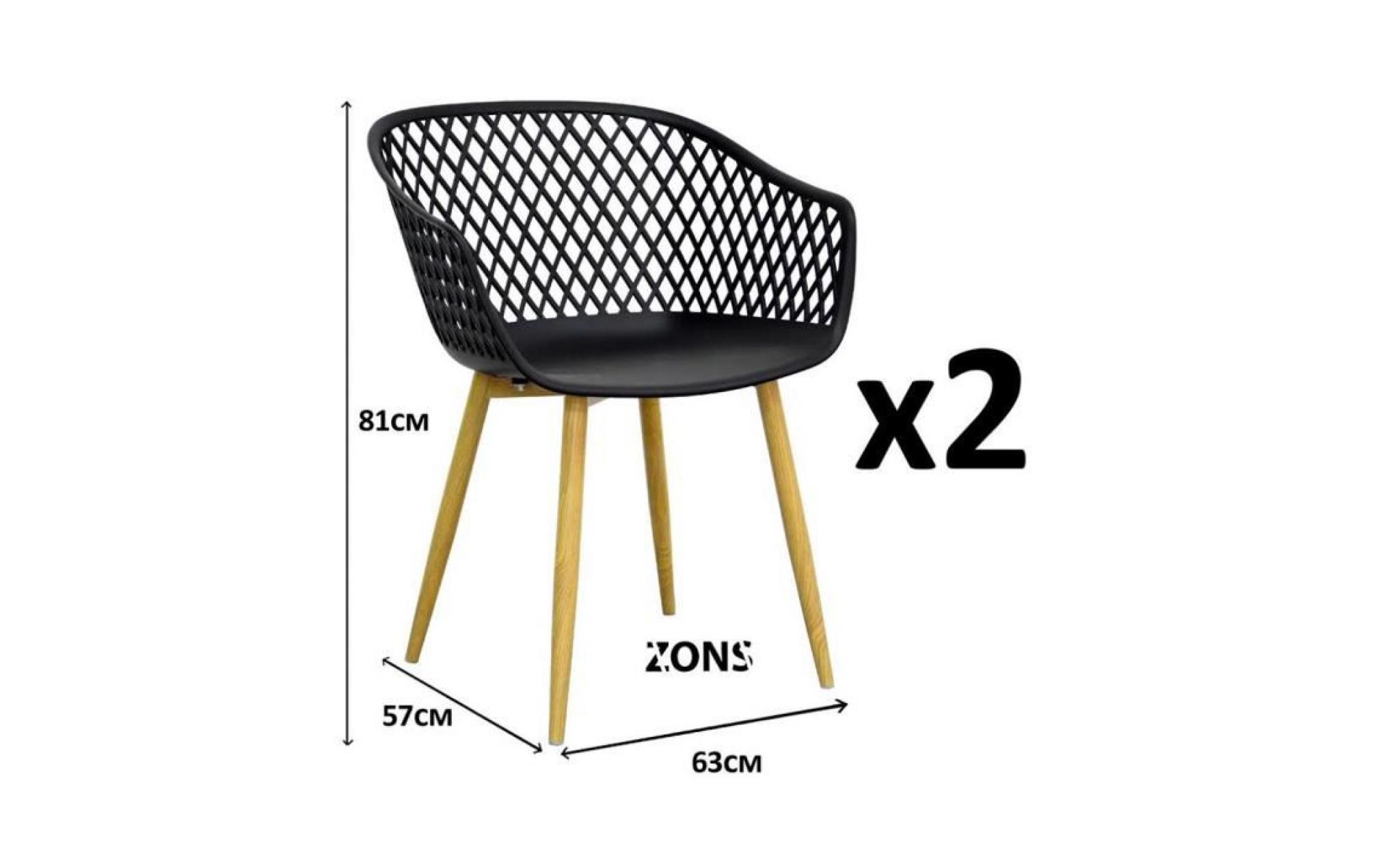 tango lot de 2 fauteuil chaise salle a manger scandinave en métal avec assise en pp noir 57x63xh81cm