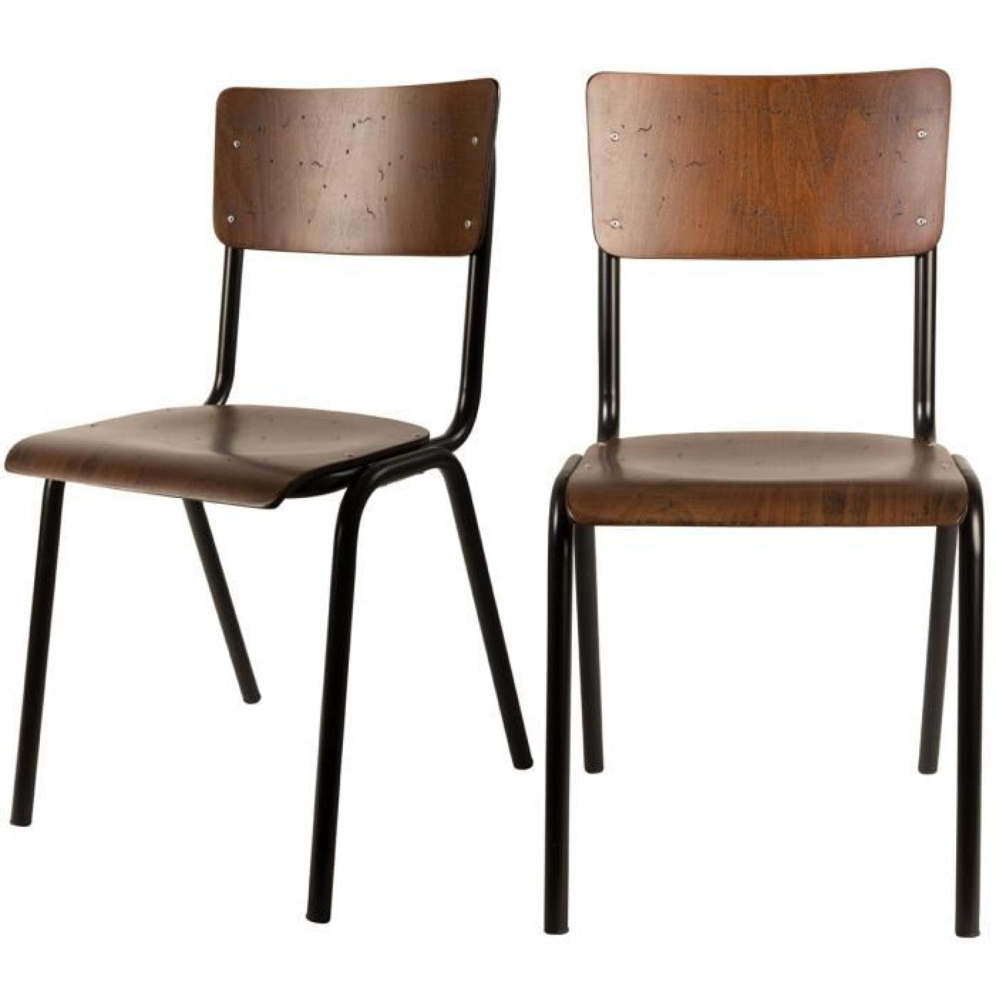Lot de 2 chaises vintage métal bois Scuola  Couleur Marron