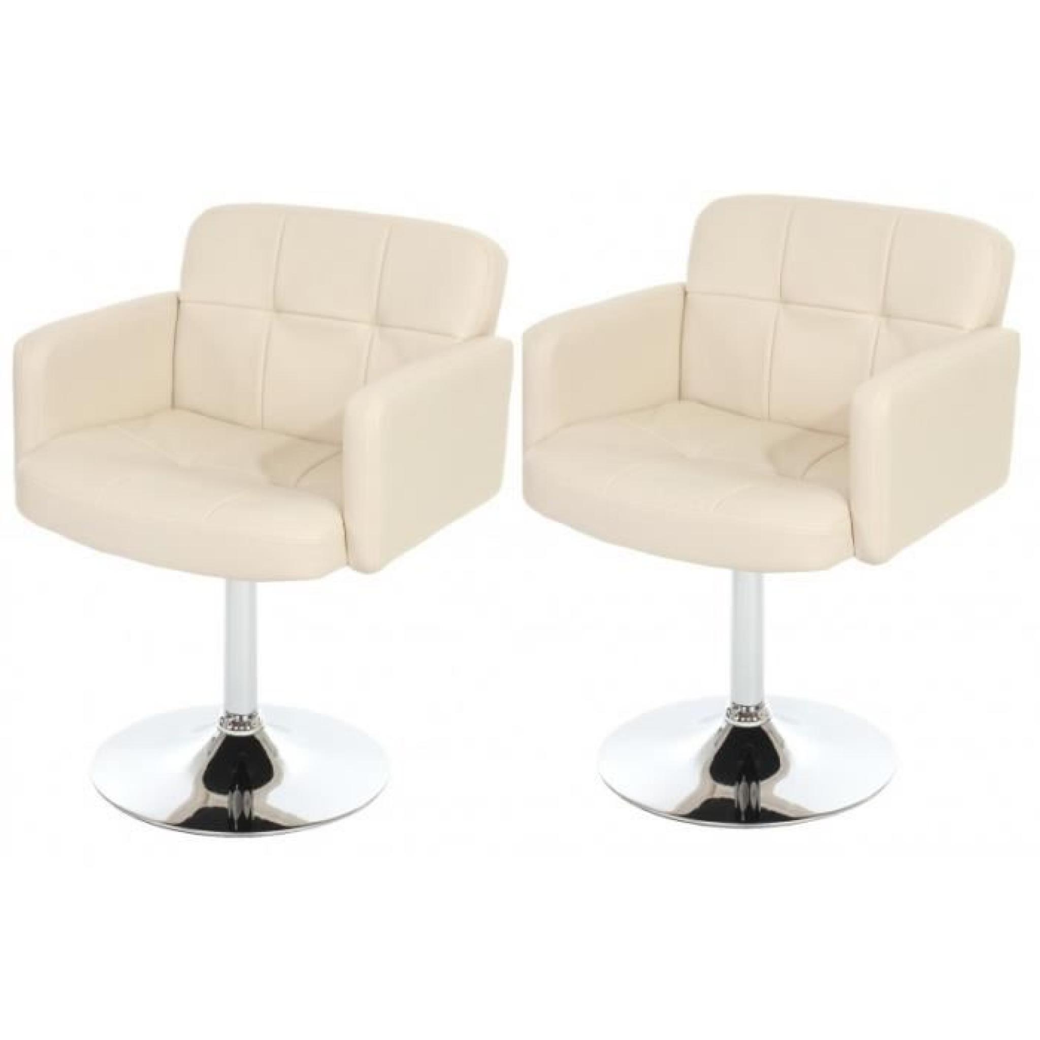 Lot de 2 fauteuils chaises de salle à manger simili-cuir crème pivotant CDS04058