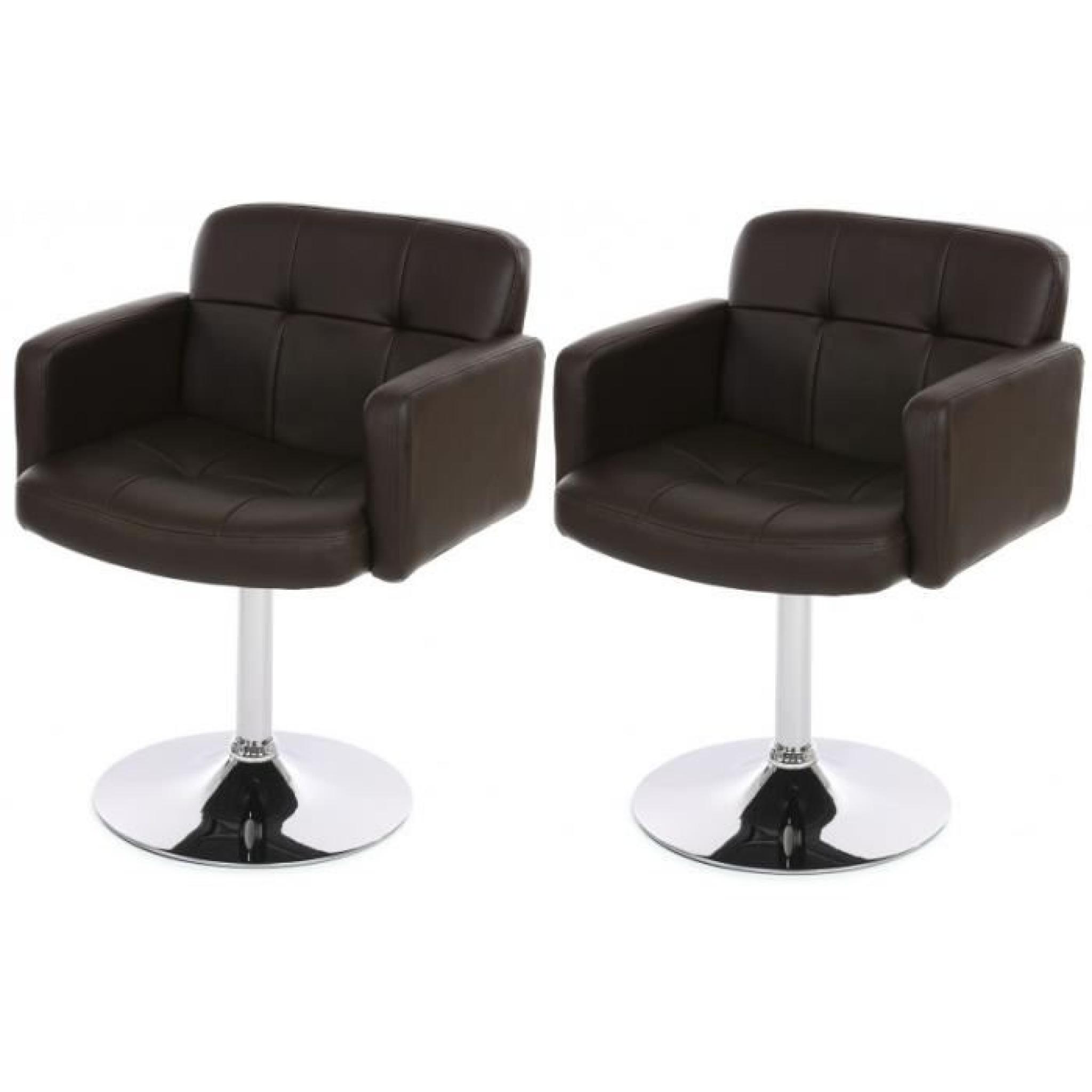 Lot de 2 fauteuils chaises de salle à manger simili-cuir marron pivotant CDS04057