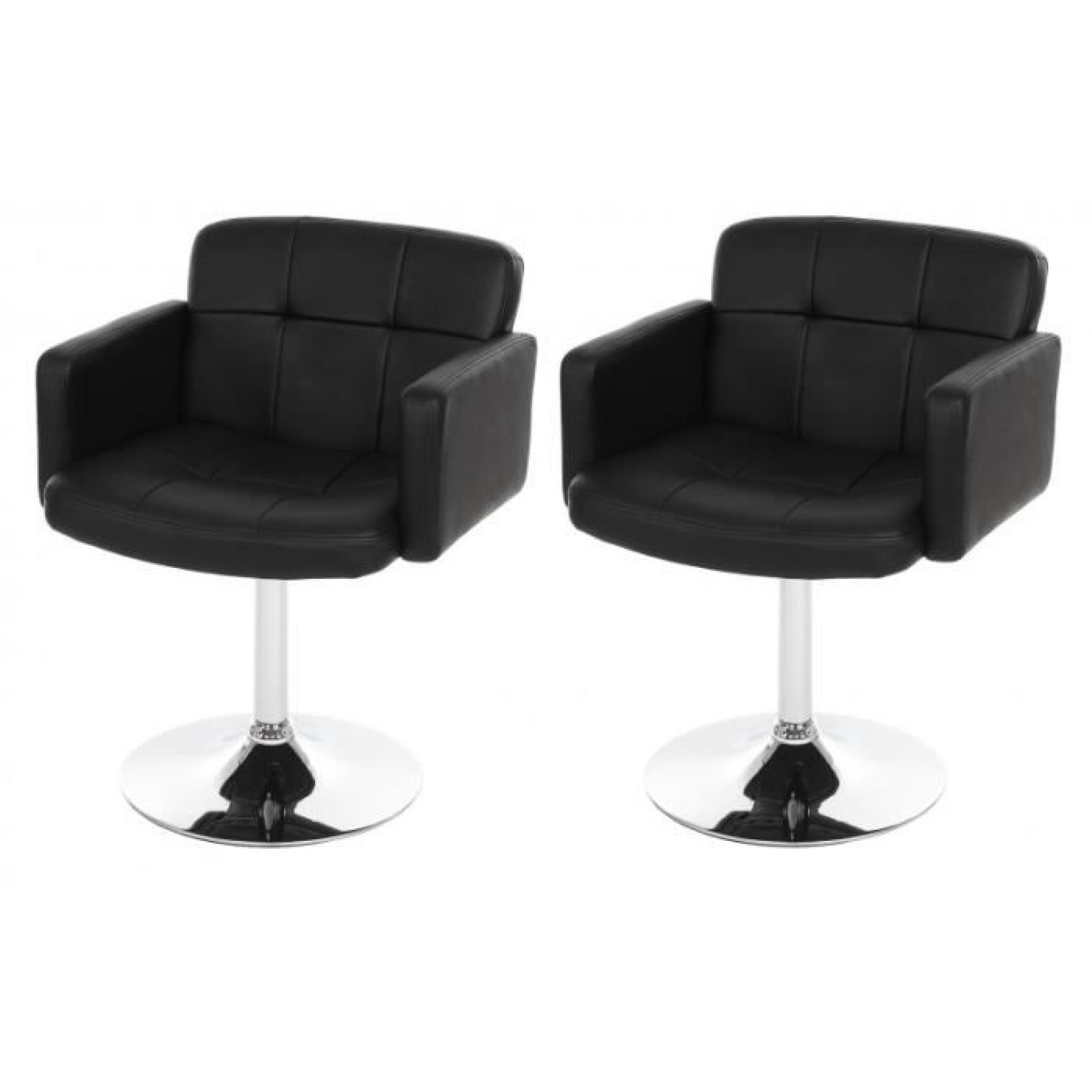 Lot de 2 fauteuils chaises de salle à manger simili-cuir noir pivotant CDS04056