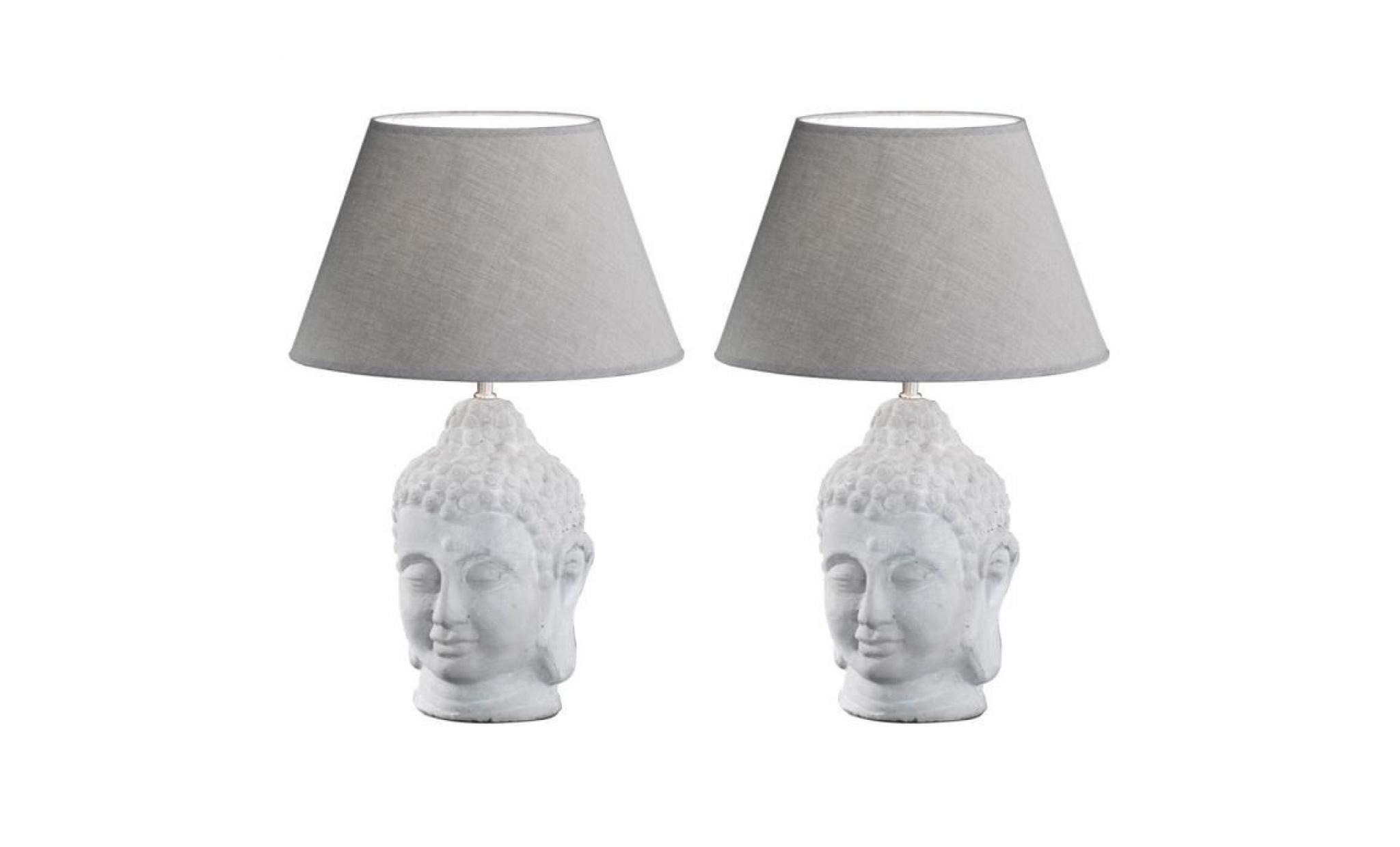 lot de 2 lampes de table en céramique salon lecture lueur gris tissu projecteur lumière de nuit de bouddha