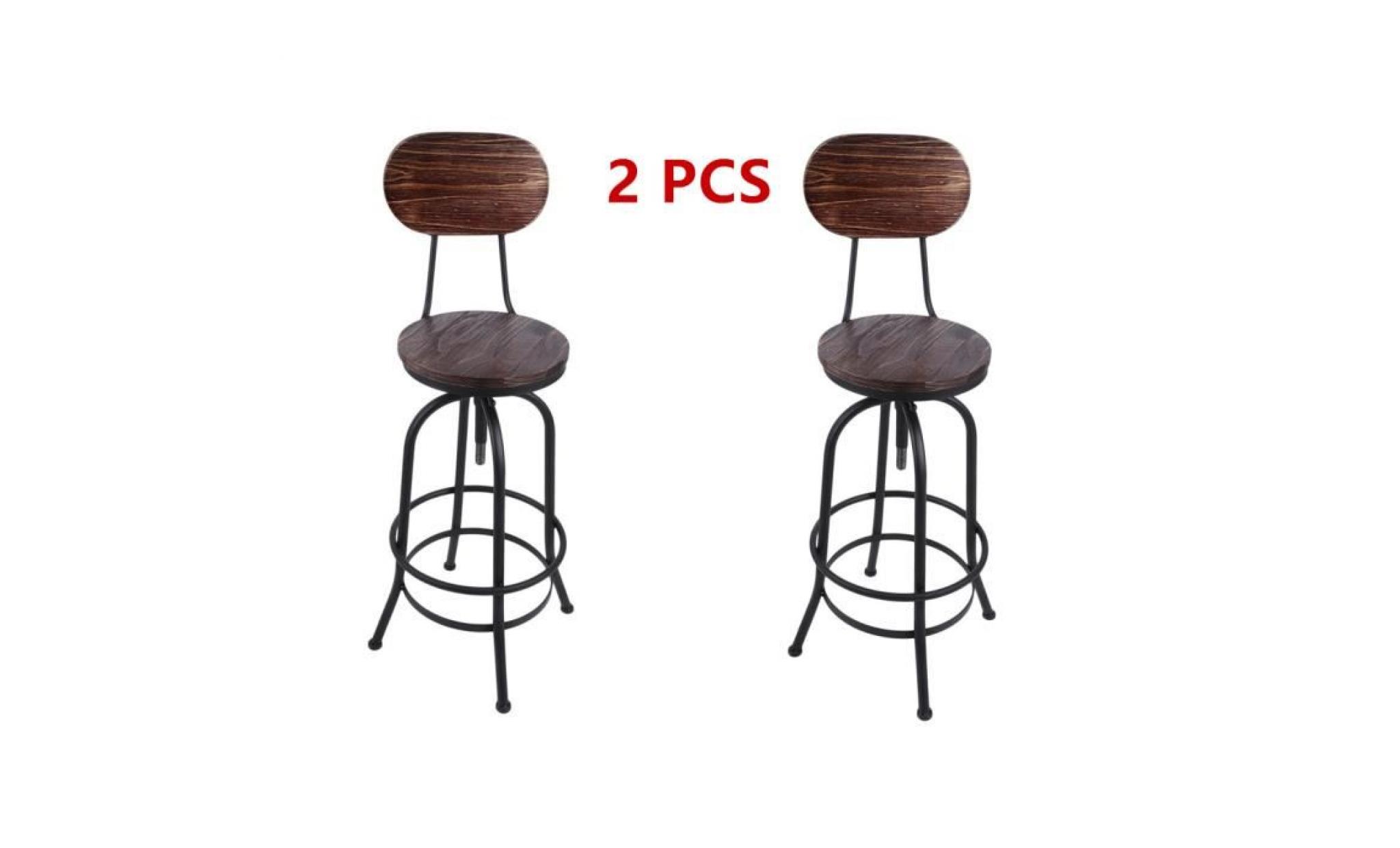 lot de 2 stool de café en bois pied en fer hauteur réglable chaise vintage de bar de maison pas cher
