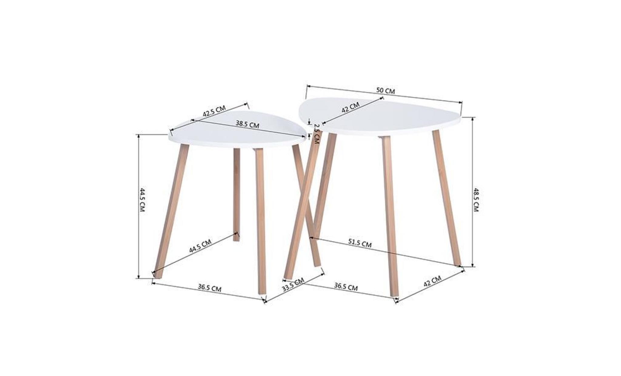 lot de 2 table basse style scandinave triangulaire ovale laqué blanc  jambe carrée l50xw42xh48 pas cher