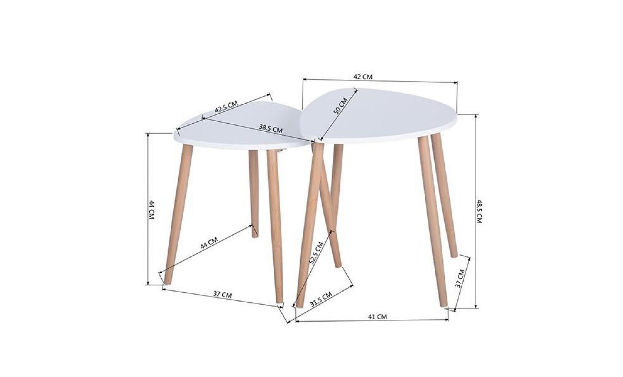 lot de 2 tables basses gigogne style scandinave triangulaire blanc l50xw42xh48 pas cher