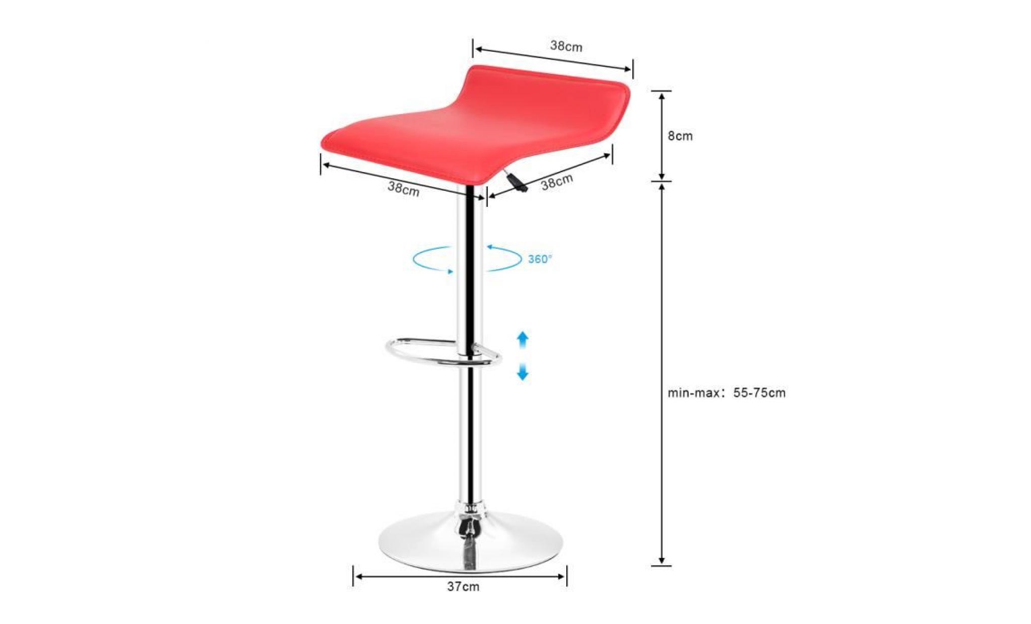 lot de 2 tabouret de bar  chaise de bar  rouge rotatif à 360 ° pas cher