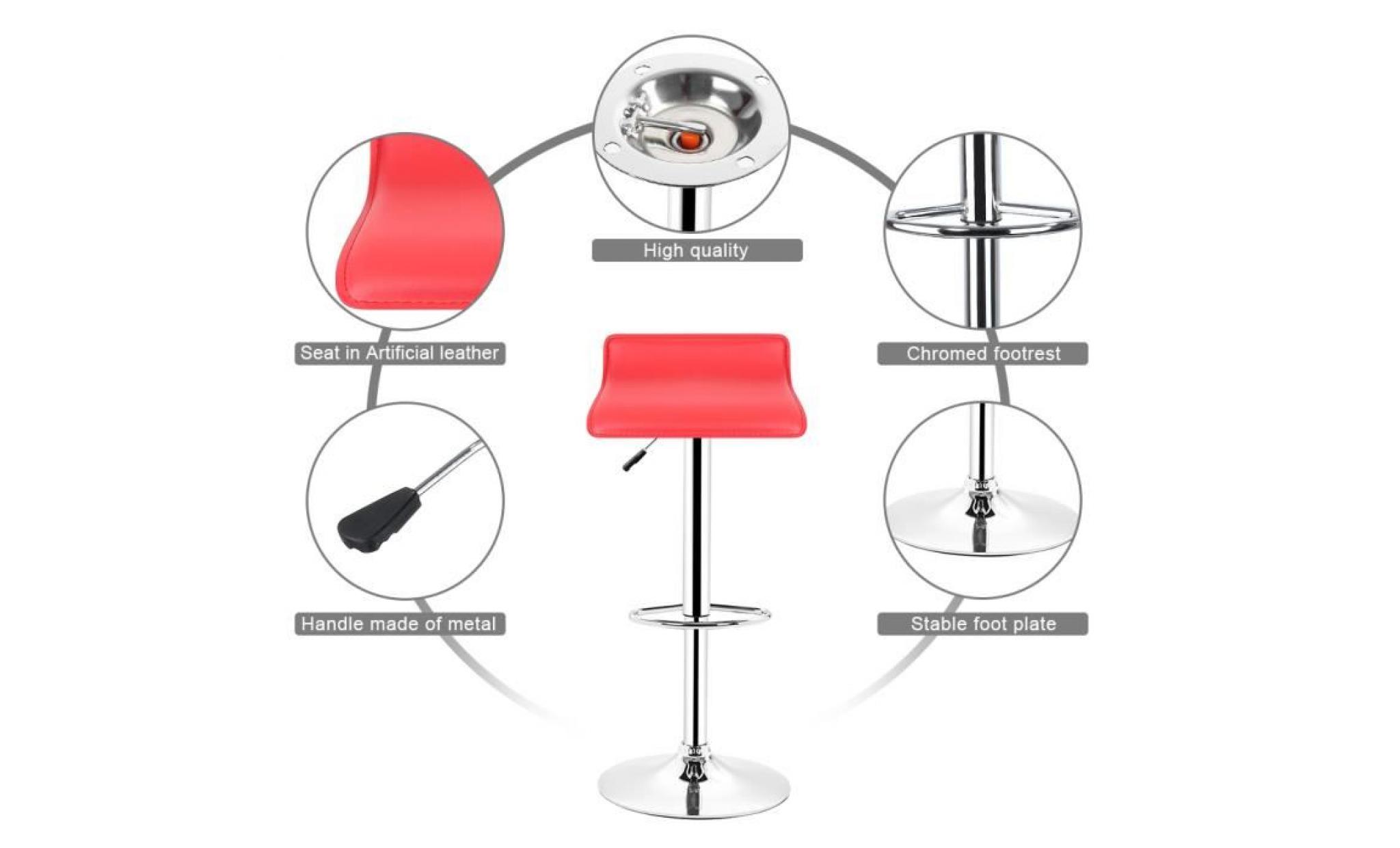 lot de 2 tabouret de bar  chaise de bar  rouge rotatif à 360 ° pas cher